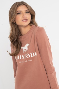 Mustang, Bluza sport cu imprimeu logo Bea, Roz prafuit/Alb, S Mustang, Bluza sport cu imprimeu logo Bea, Roz prafuit/Alb, S