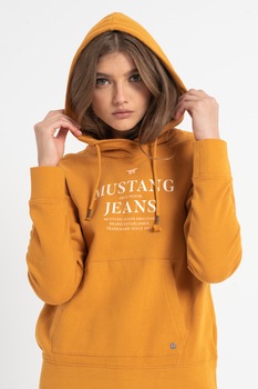 Mustang, Hanorac cu imprimeu logo si buzunar kangaroo Bella, Galben sofran Mustang, Hanorac cu imprimeu logo si buzunar kangaroo Bella, Galben sofran