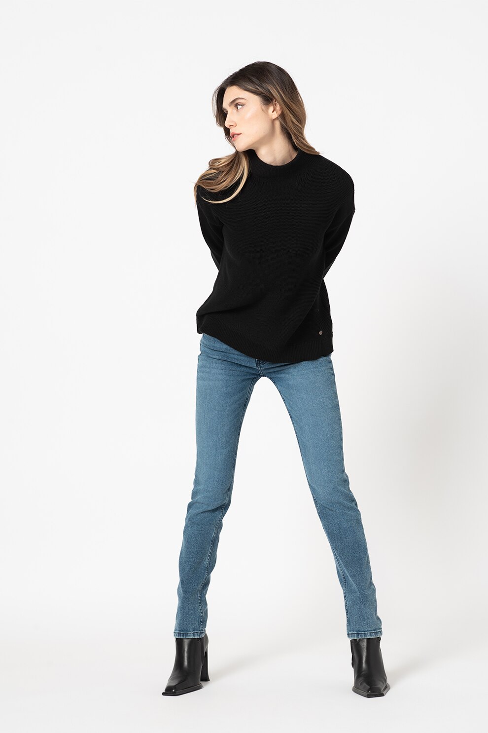 Mustang, Pulover lejer cu aspect tricotat Carla, Negru