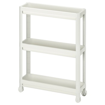 Polita etajera multifunctionala cu roti tip carucior cu 3 rafturi, alb, 54x18x71 cm Polita etajera multifunctionala cu roti tip carucior cu 3 rafturi, alb, 54x18x71 cm