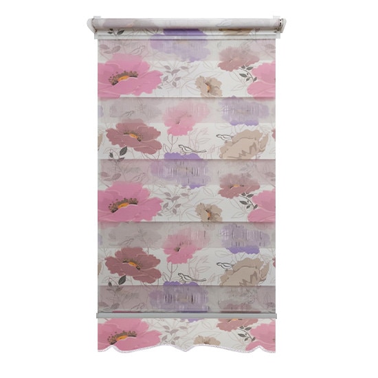 Jaluzea tip Rulou textil MINI cu Terminatie Decorativa,Deko Design,Rolete Zebra Day & Night Floral, High Quality, 72x140cm,ZF1990,culoare multicolor cu model floral,accesorii albe