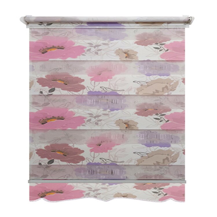 Jaluzea tip Rulou textil MAXI cu Terminatie Decorativa,Deko Design,Rolete Zebra Day & Night Floral, High Quality, 260x160cm,ZF1990,culoare multicolor cu model floral,accesorii albe