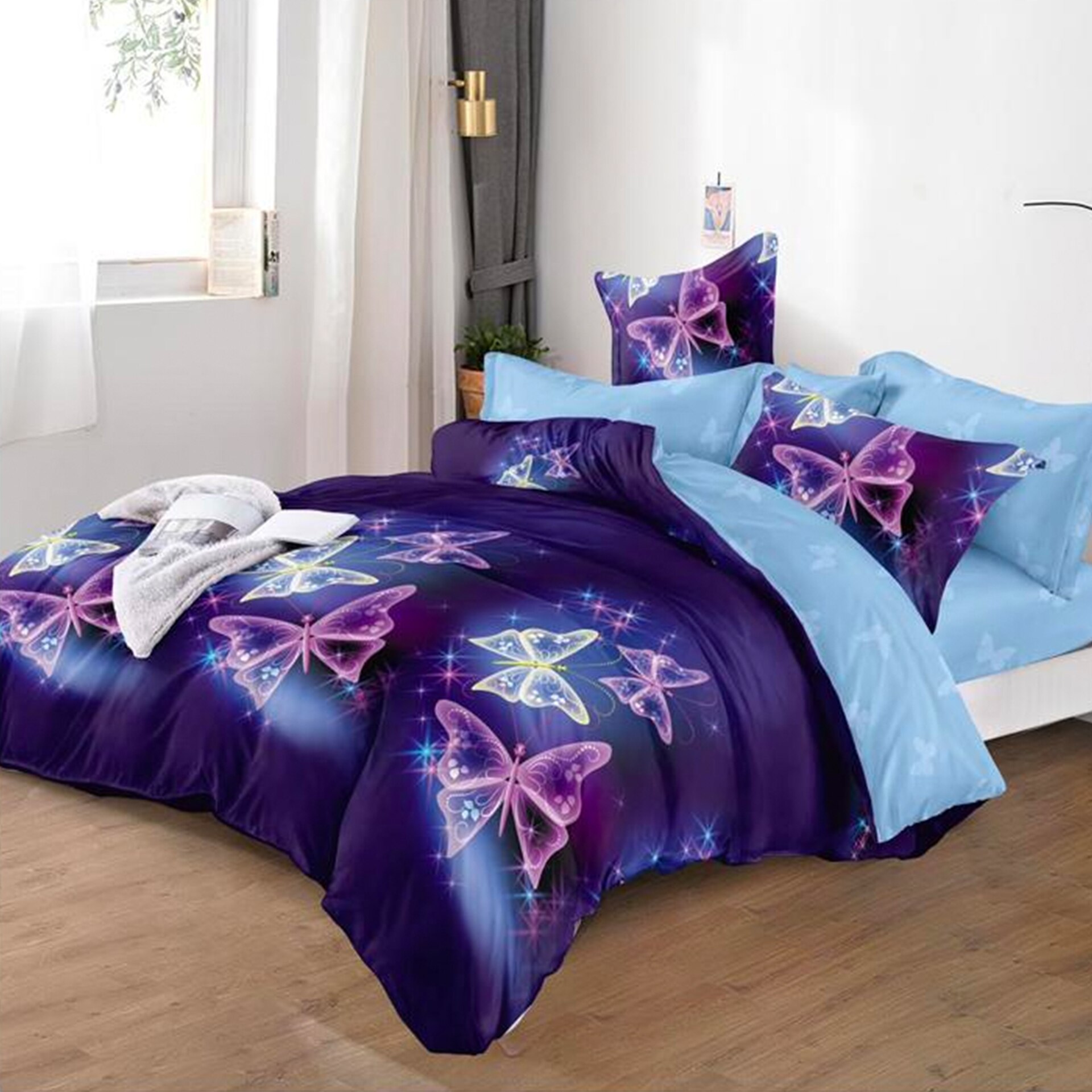 Lenjerie de pat, Pucioasa, Bumbac Finet cu Elastic, 6 piese, 2 Persoane, 410/C, 200 x 230cm