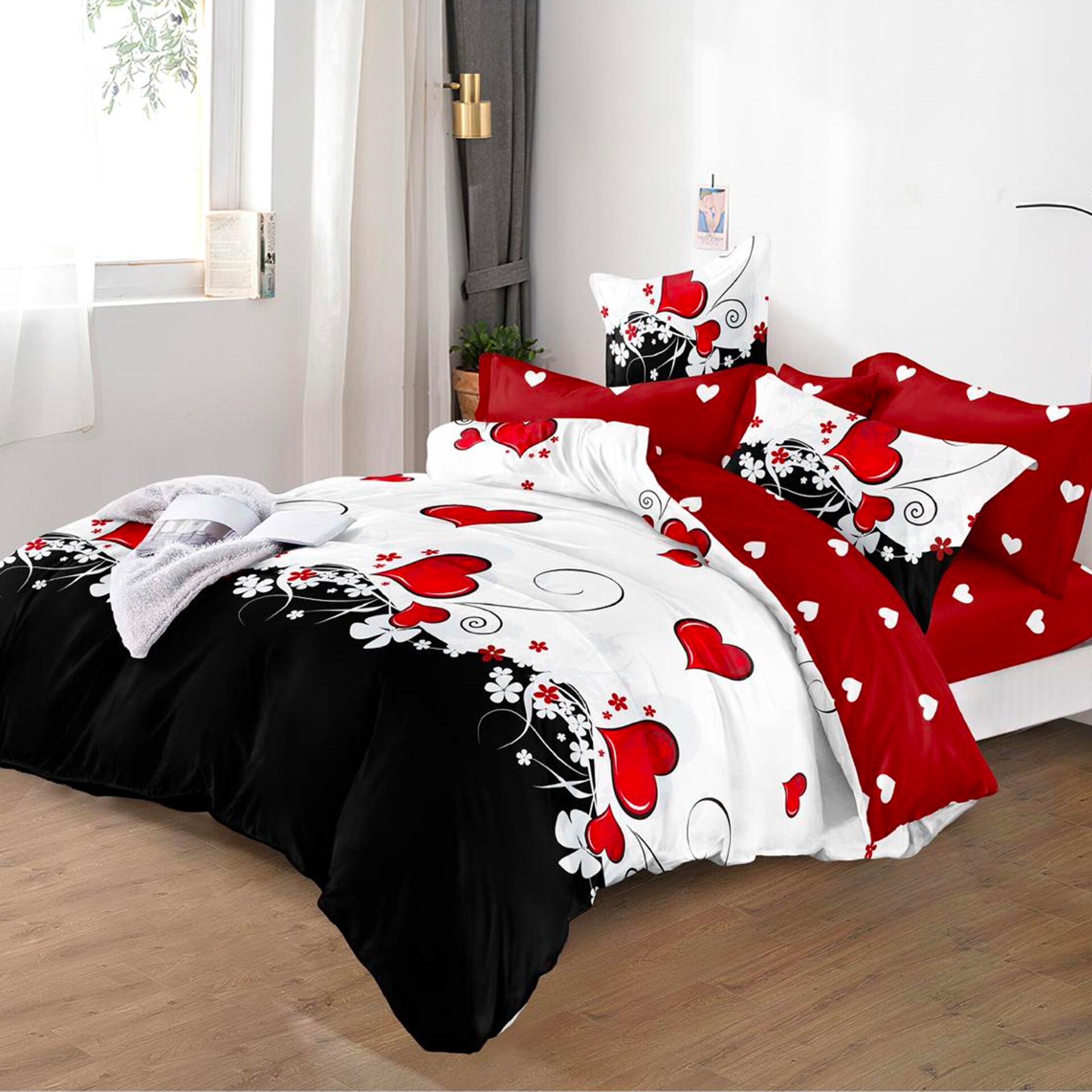 Lenjerie de pat, Pucioasa, Bumbac Finet cu Elastic, 6 piese, 2 Persoane, 413/C, 200 x 230cm