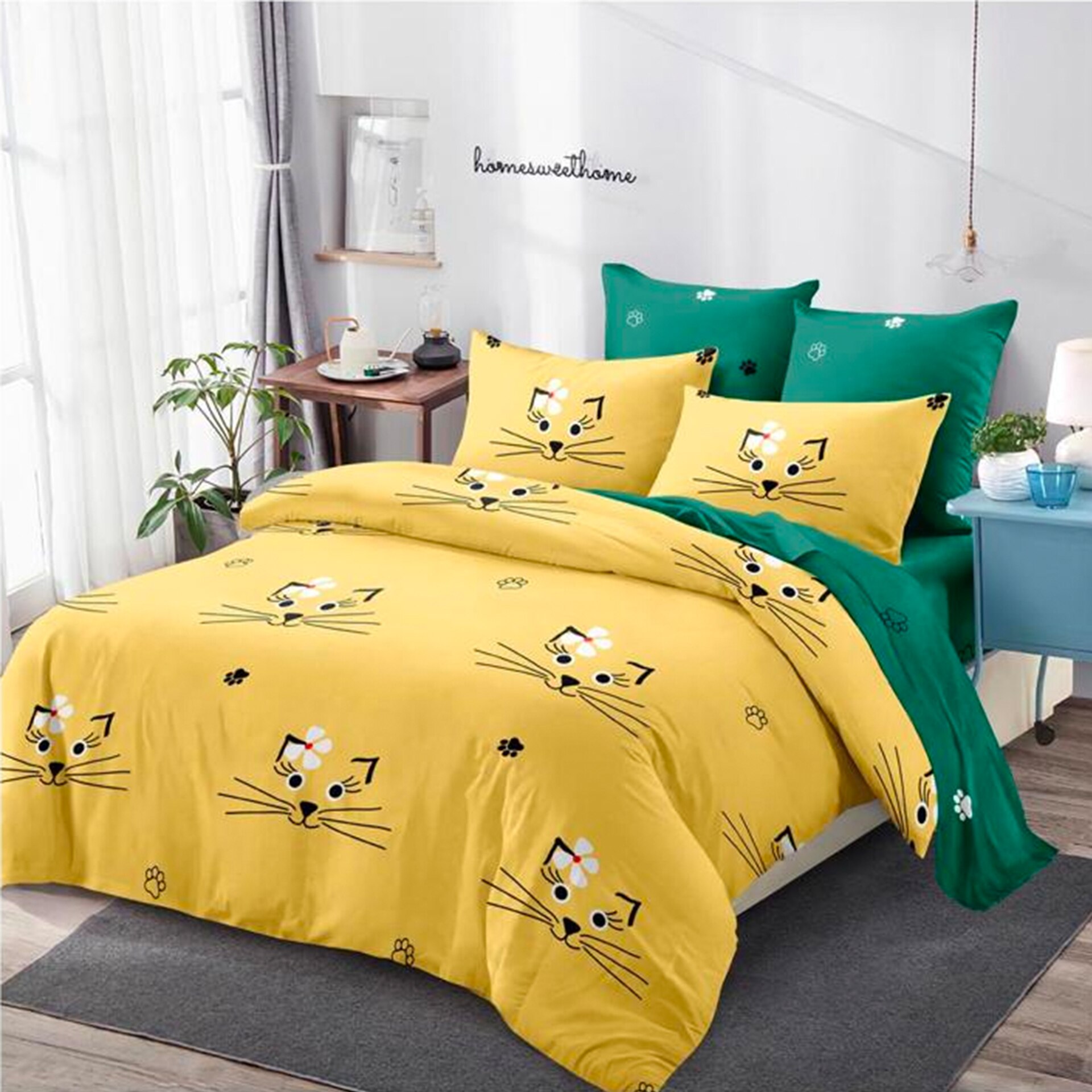 Lenjerie de pat, Pucioasa, Bumbac Finet cu Elastic, 6 piese, 2 Persoane, 396/C, 200 x 230cm