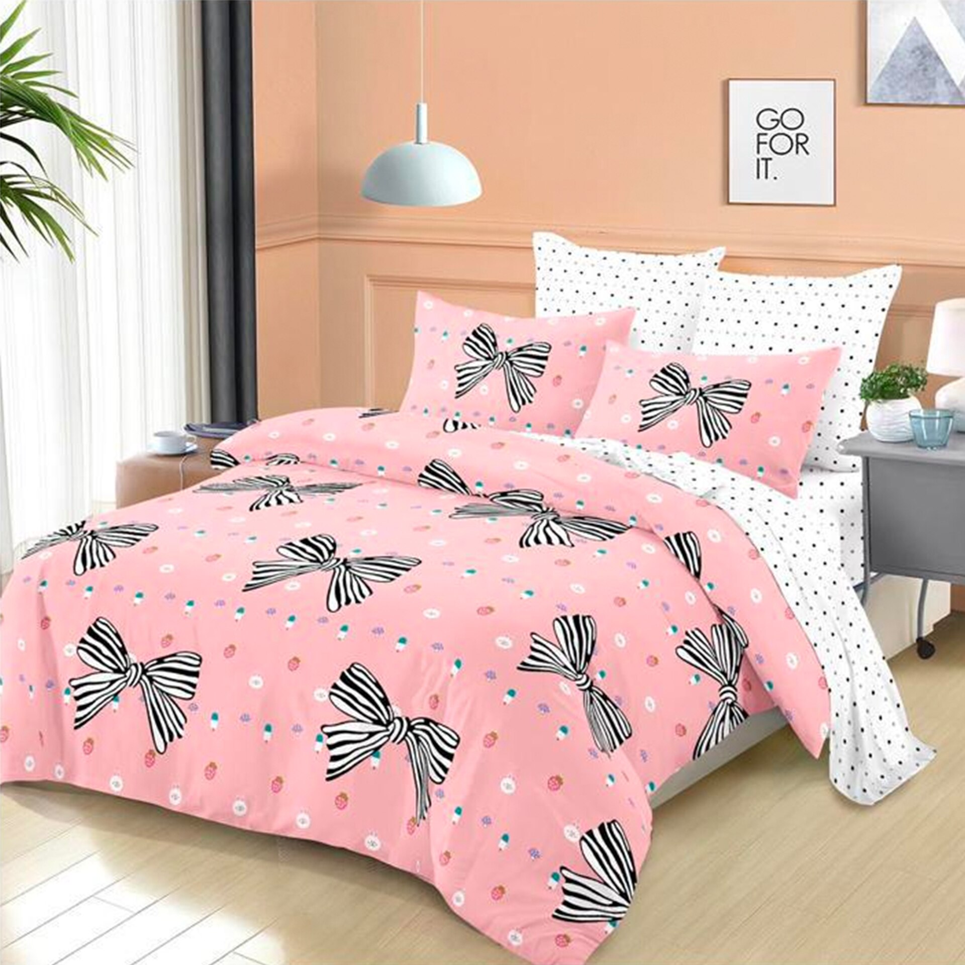 Lenjerie de pat, Pucioasa, Bumbac Finet cu Elastic, 6 piese, 2 Persoane, 383/C, 200 x 230cm