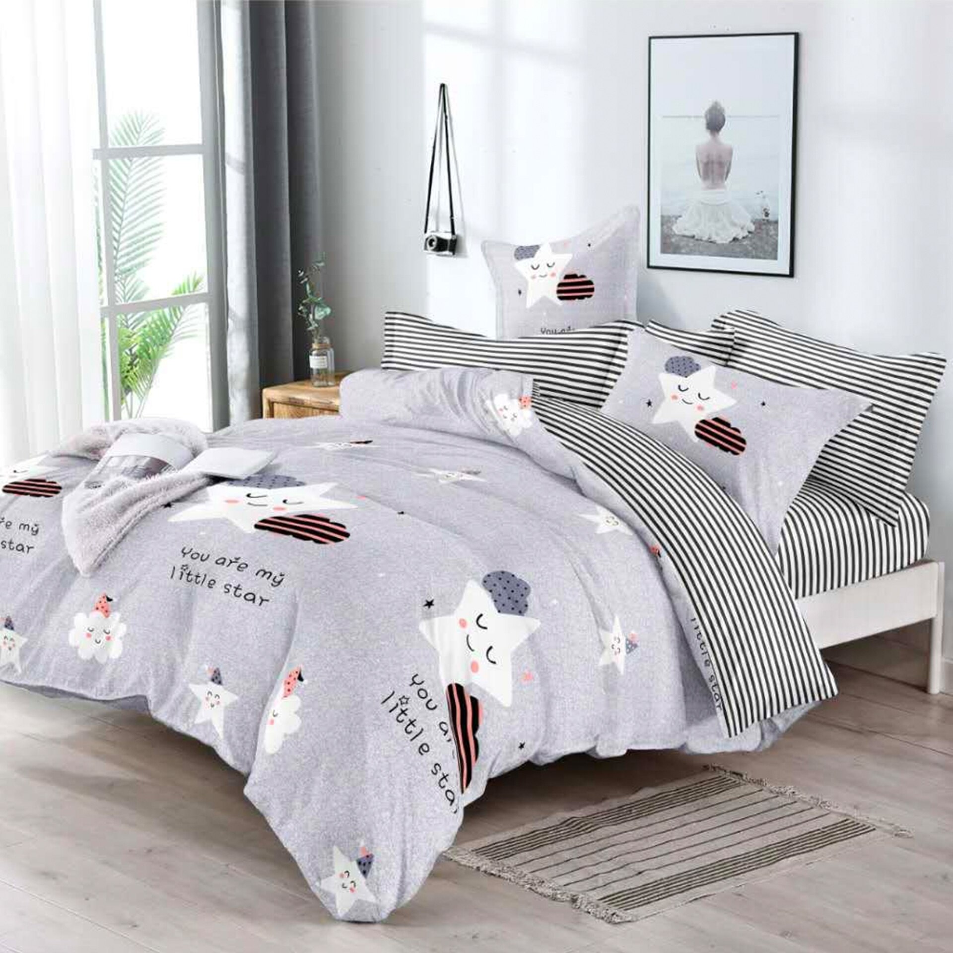 Lenjerie de pat, Pucioasa, Bumbac Finet cu Elastic, 6 piese, 2 Persoane, 403/C, 200 x 230cm