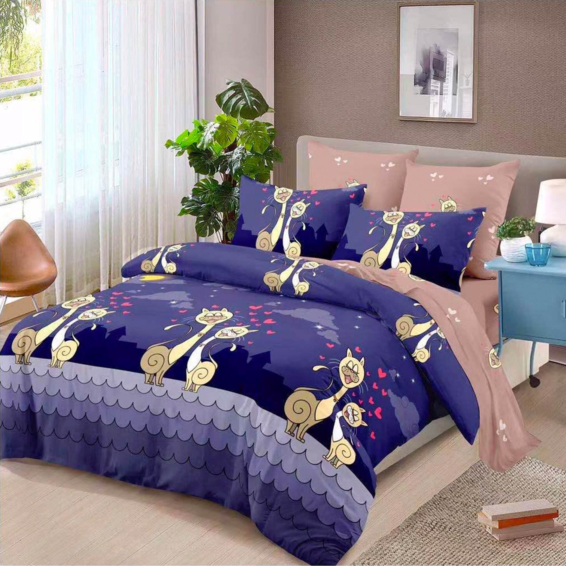 Lenjerie de pat, Pucioasa, Bumbac Finet cu Elastic, 6 piese, 2 Persoane, 381/C, 200 x 230cm