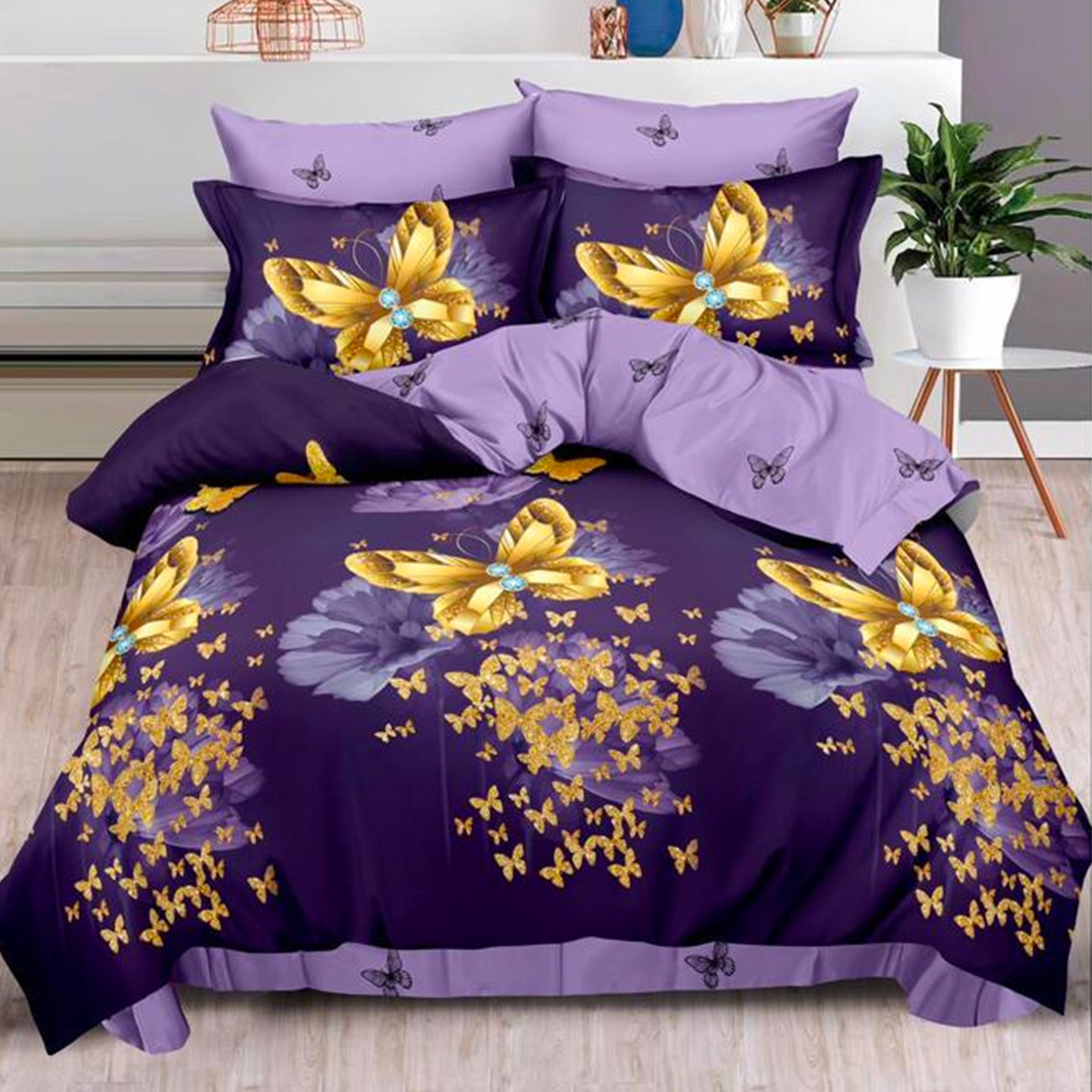 Lenjerie de pat, Pucioasa, Bumbac Finet cu Elastic, 6 piese, 2 Persoane, 374/C, 200 x 230cm