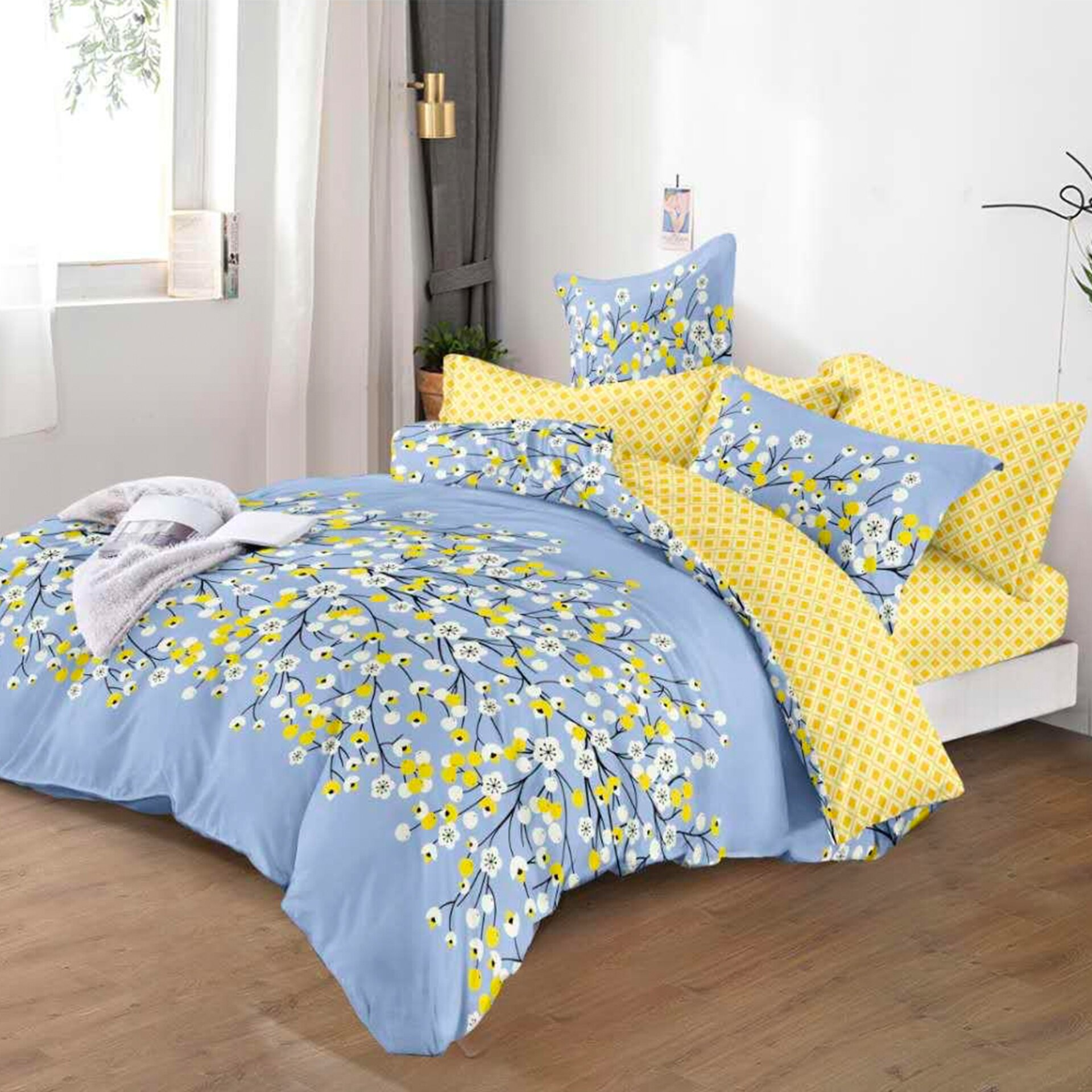 Lenjerie de pat, Pucioasa, Bumbac Finet cu Elastic, 6 piese, 2 Persoane, 404/C, 200 x 230cm