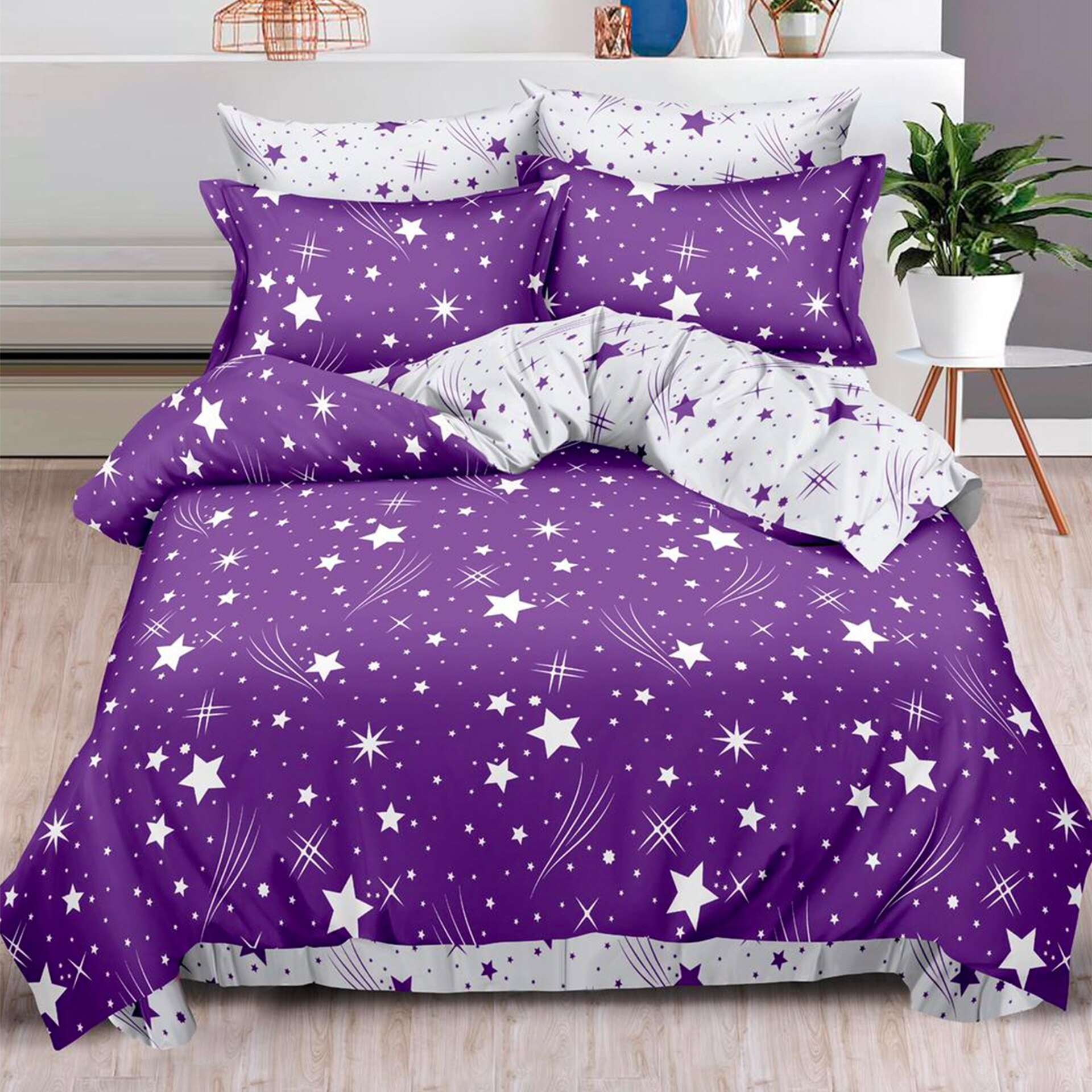 Lenjerie de pat, Pucioasa, Bumbac Finet cu Elastic, 6 piese, 2 Persoane, 363/C, 200 x 230cm