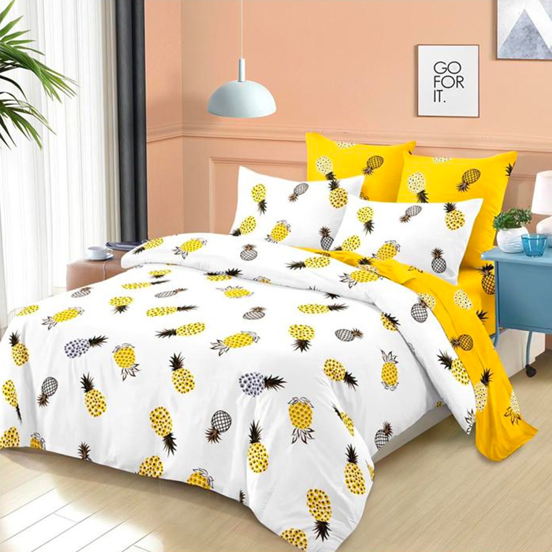 Lenjerie de pat, Pucioasa, Bumbac Finet cu Elastic, 6 piese, 2 Persoane, 387/C, 200 x 230cm