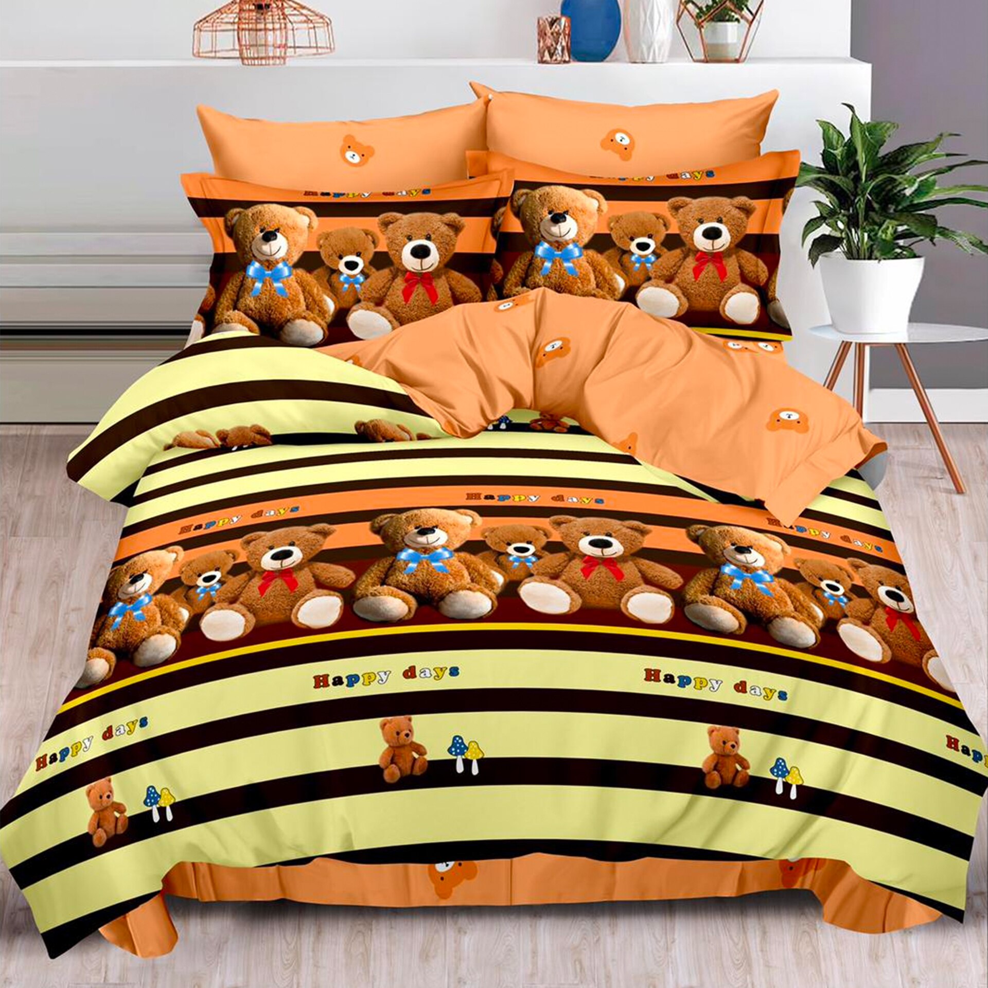 Lenjerie de pat, Pucioasa, Bumbac Finet cu Elastic, 6 piese, 2 Persoane, 365/C, 200 x 230cm