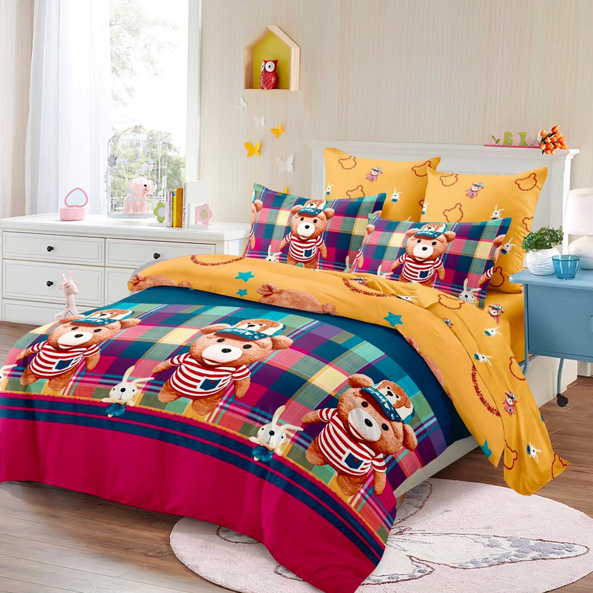 Lenjerie de pat, Pucioasa, Bumbac Finet cu Elastic, 6 piese, 2 Persoane, 379/C, 200 x 230cm