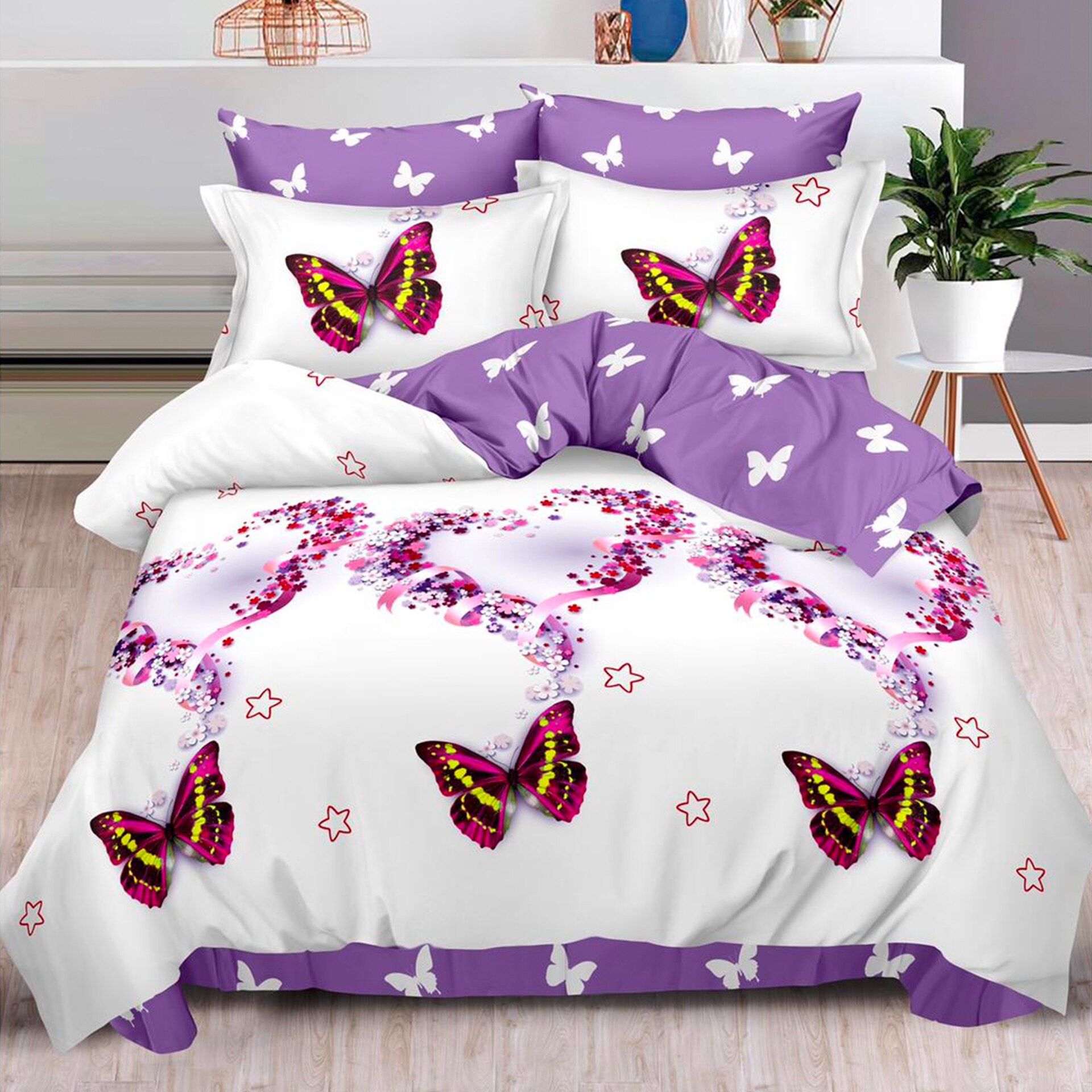 Lenjerie de pat, Pucioasa, Bumbac Finet cu Elastic, 6 piese, 2 Persoane, 368/C, 200 x 230cm