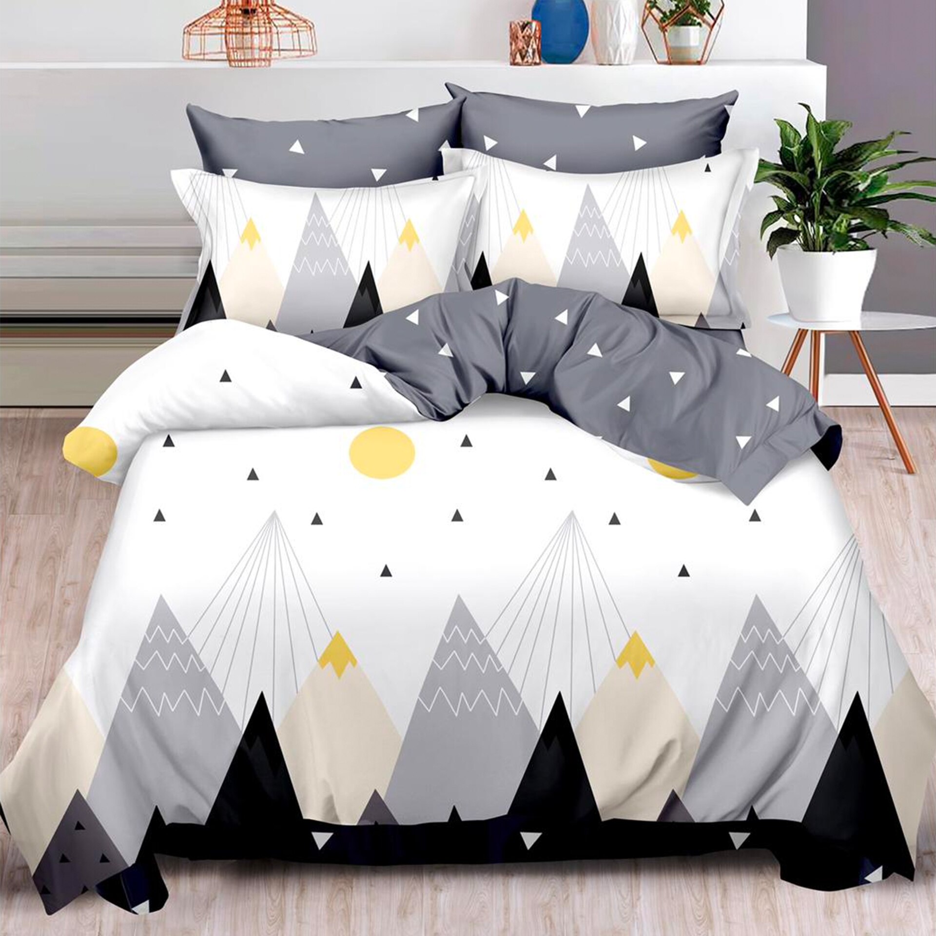 Lenjerie de pat, Pucioasa, Bumbac Finet cu Elastic, 6 piese, 2 Persoane, 367/C, 200 x 230cm