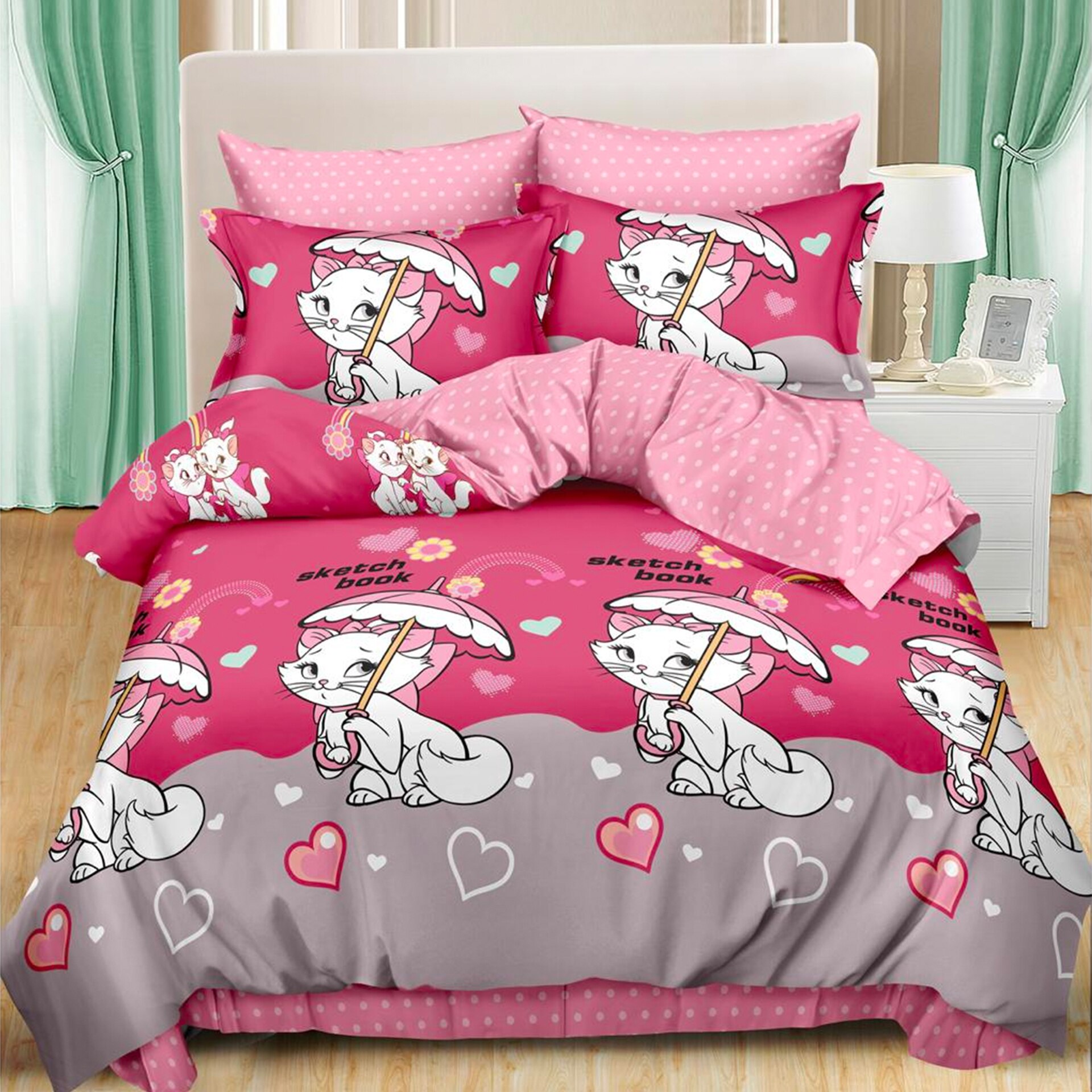 Lenjerie de pat, Pucioasa, Bumbac Finet, 6 piese, 2 Persoane, 461/C, 240 x 250cm