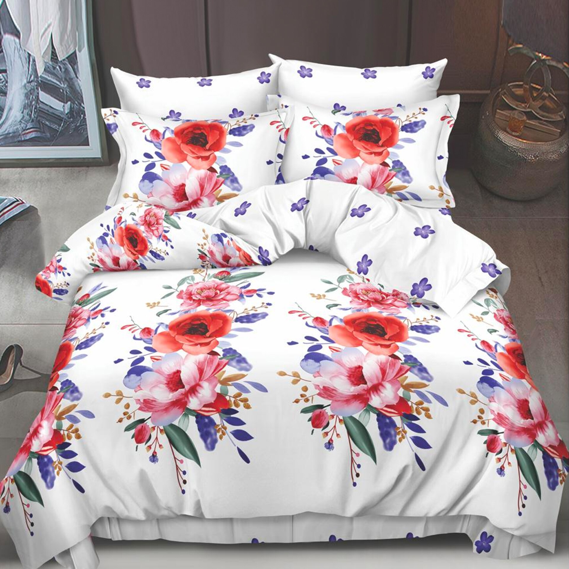 Lenjerie de pat, Pucioasa, Bumbac Finet, 6 piese, 2 Persoane, 869/C, 240 x 250cm