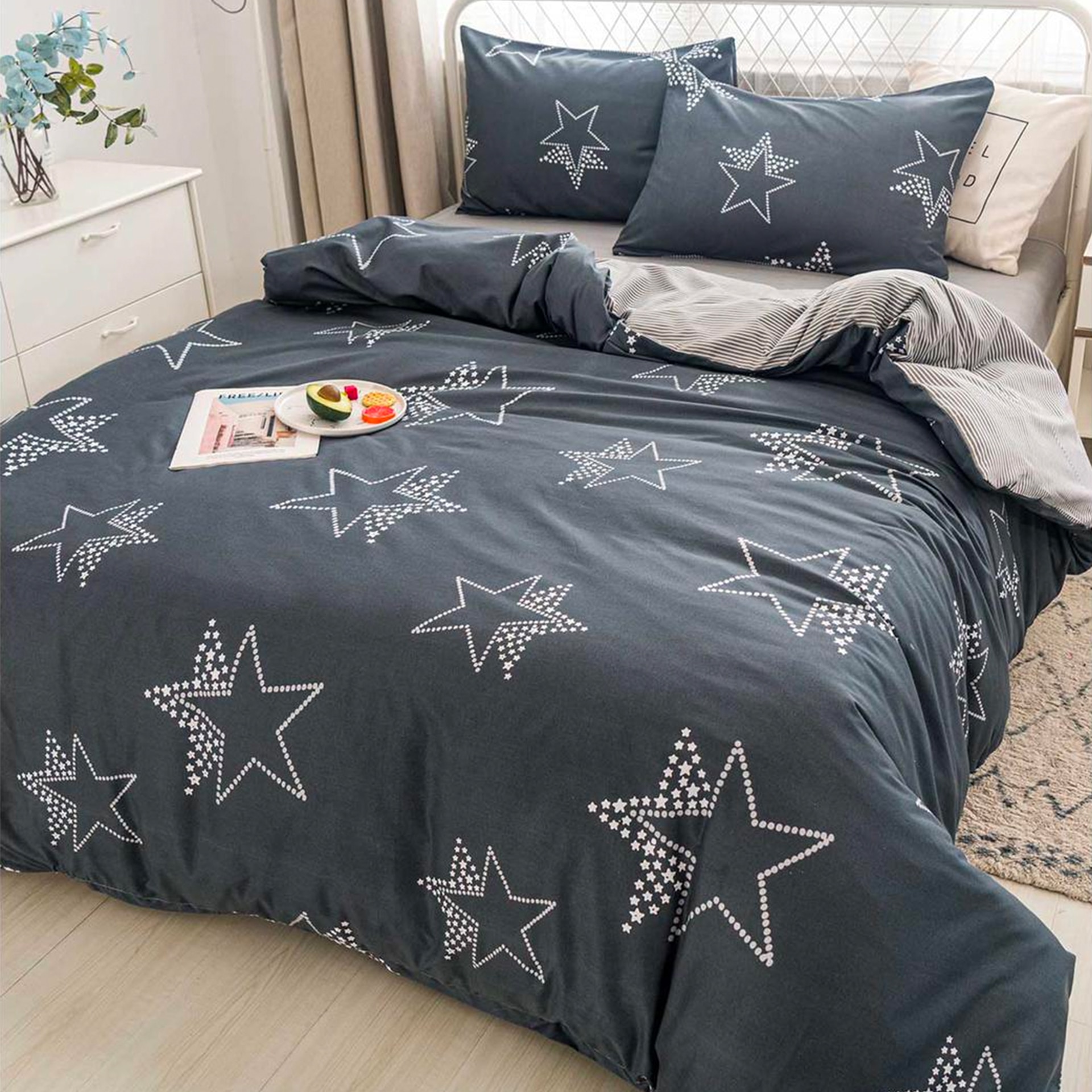 Lenjerie de pat, Pucioasa, Bumbac Satinat, 4 piese, 2 Persoane, 865/C, 200 x 230cm