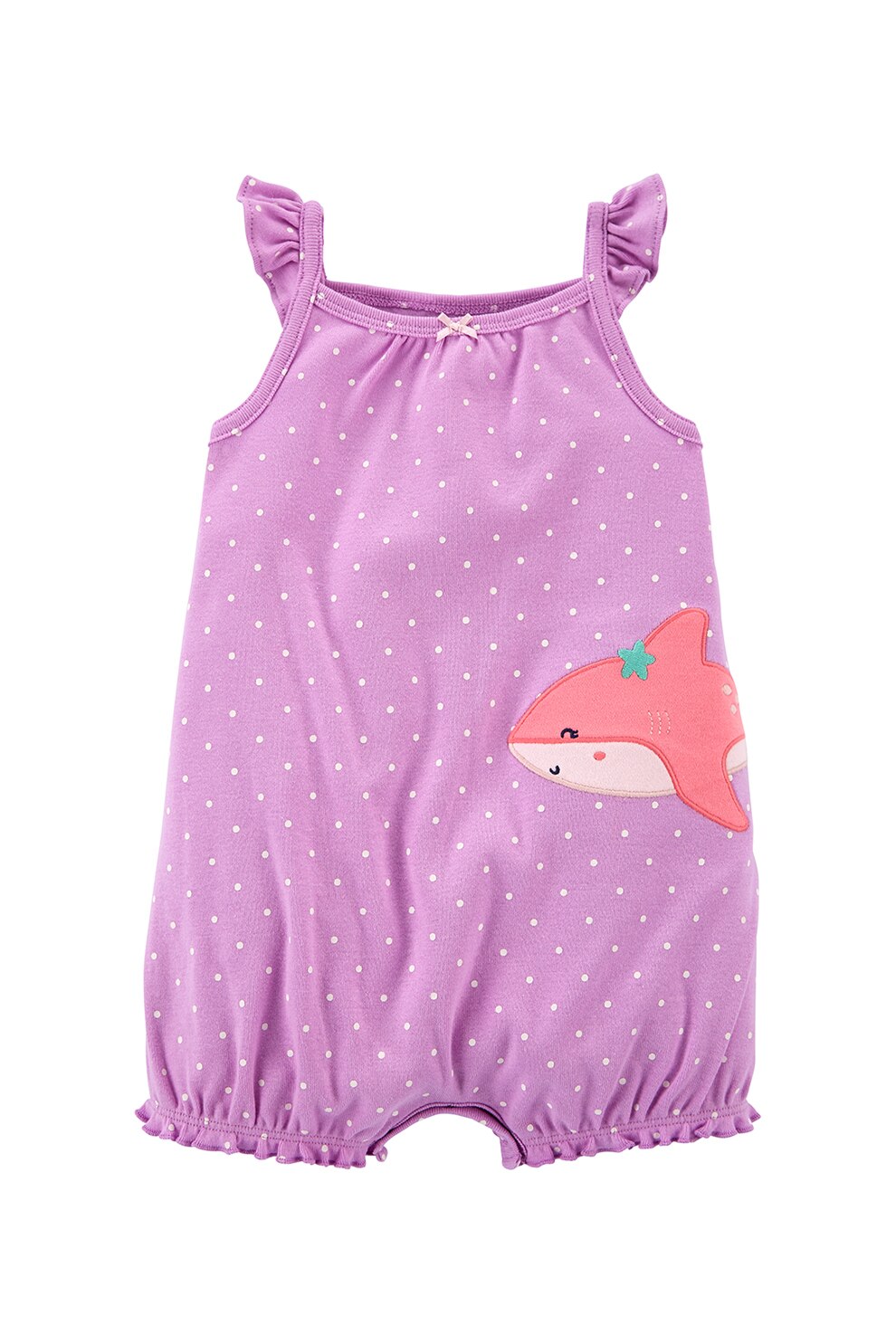Carter's, Salopeta de bumbac cu aplicatie cu rechin, Lila/Roz/Alb