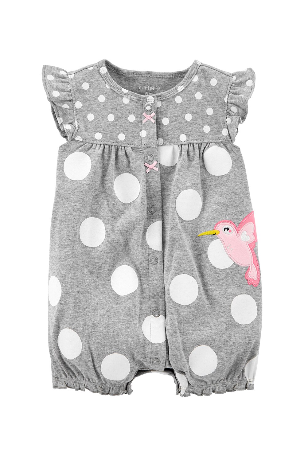 Carter's, Salopeta scurta cu pasare brodata, Gri/Alb/Roz