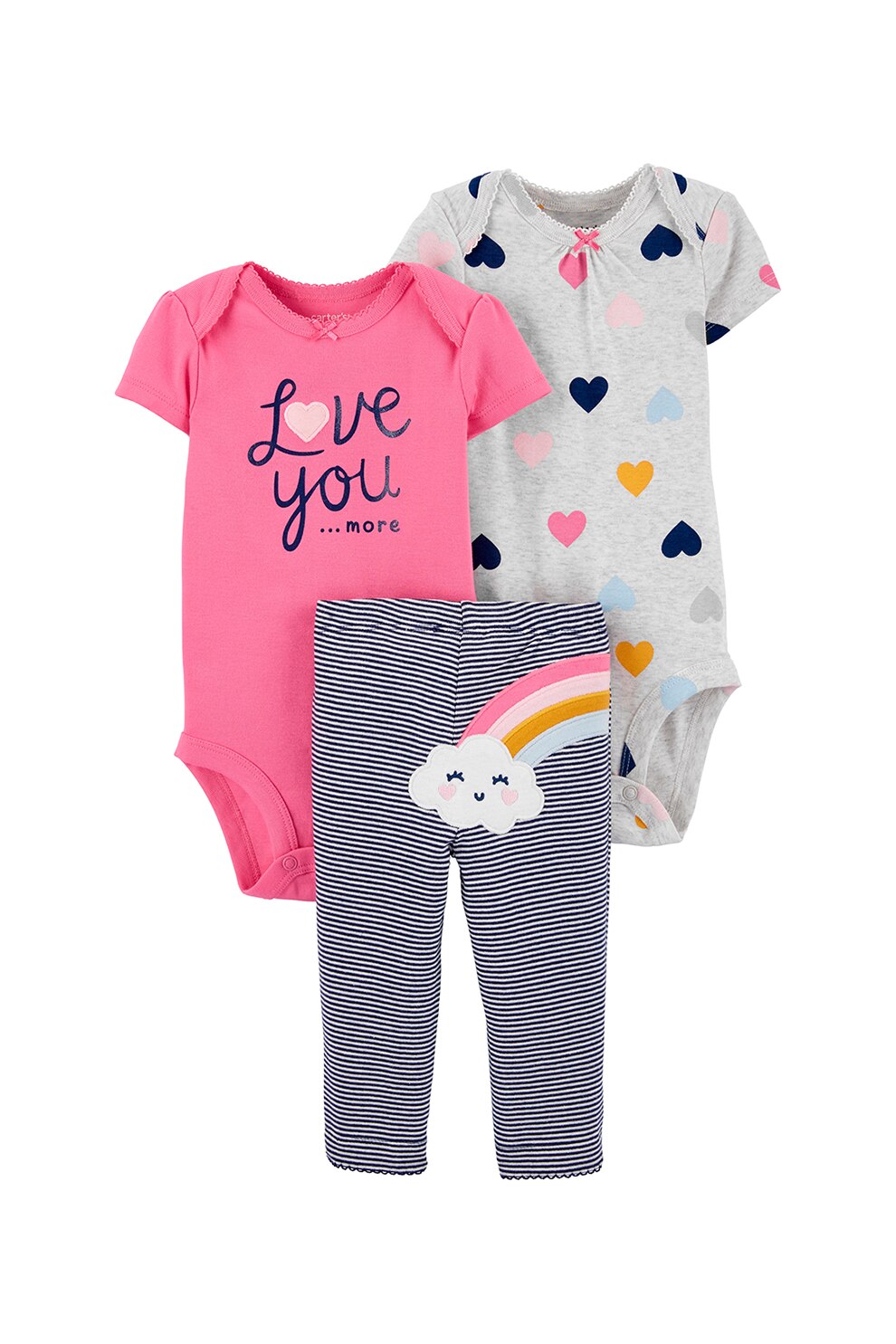 Carter's, Set de imbracaminte fete, de bumbac, 3 piese, Roz/Gri deschis, Roz/Gri deschis