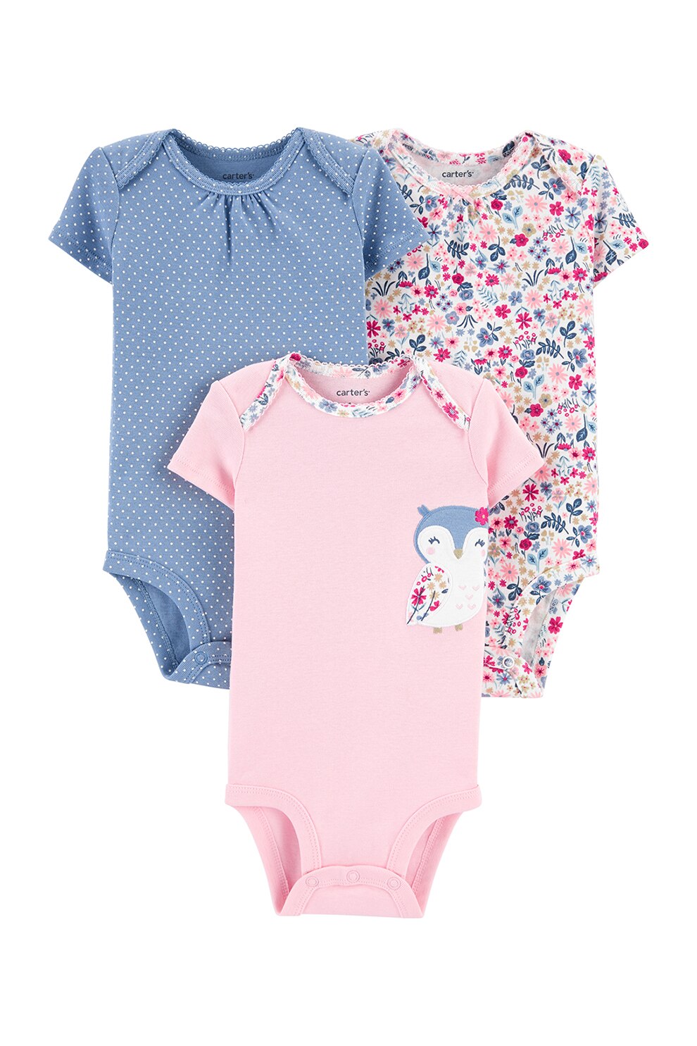 Carter's, Set de body-uri fete, din bumbac cu imprimeu, 3 piese, Roz pastel/Albastru lavanda, Roz pastel/Albastru lavanda