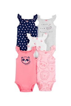 Carter's, Set de body-uri de bumbac cu imprimeu, fete, 5 piese, Roz/Alb/Bleumarin Carter's, Set de body-uri de bumbac cu imprimeu, fete, 5 piese, Roz/Alb/Bleumarin