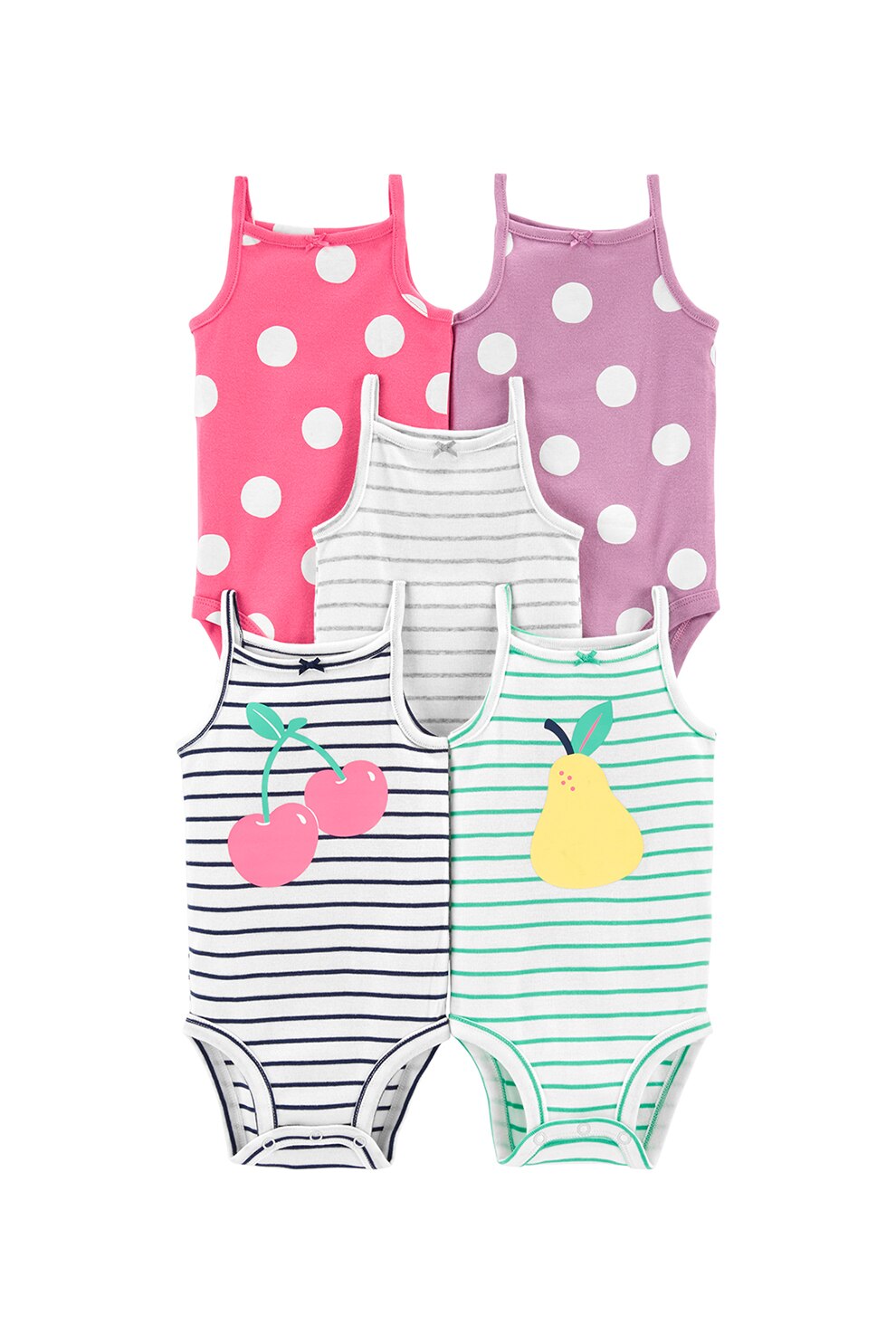 Carter's, Set de body-uri fete, 5 piese, Roz/Purpuriu/Alb, Roz/Purpuriu/Alb