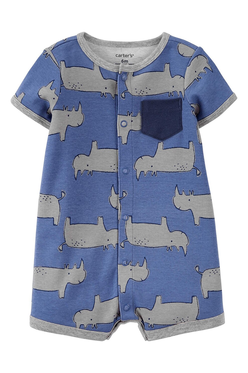 Carter's, Salopeta scurta cu imprimeu si capse, Albastru/Gri