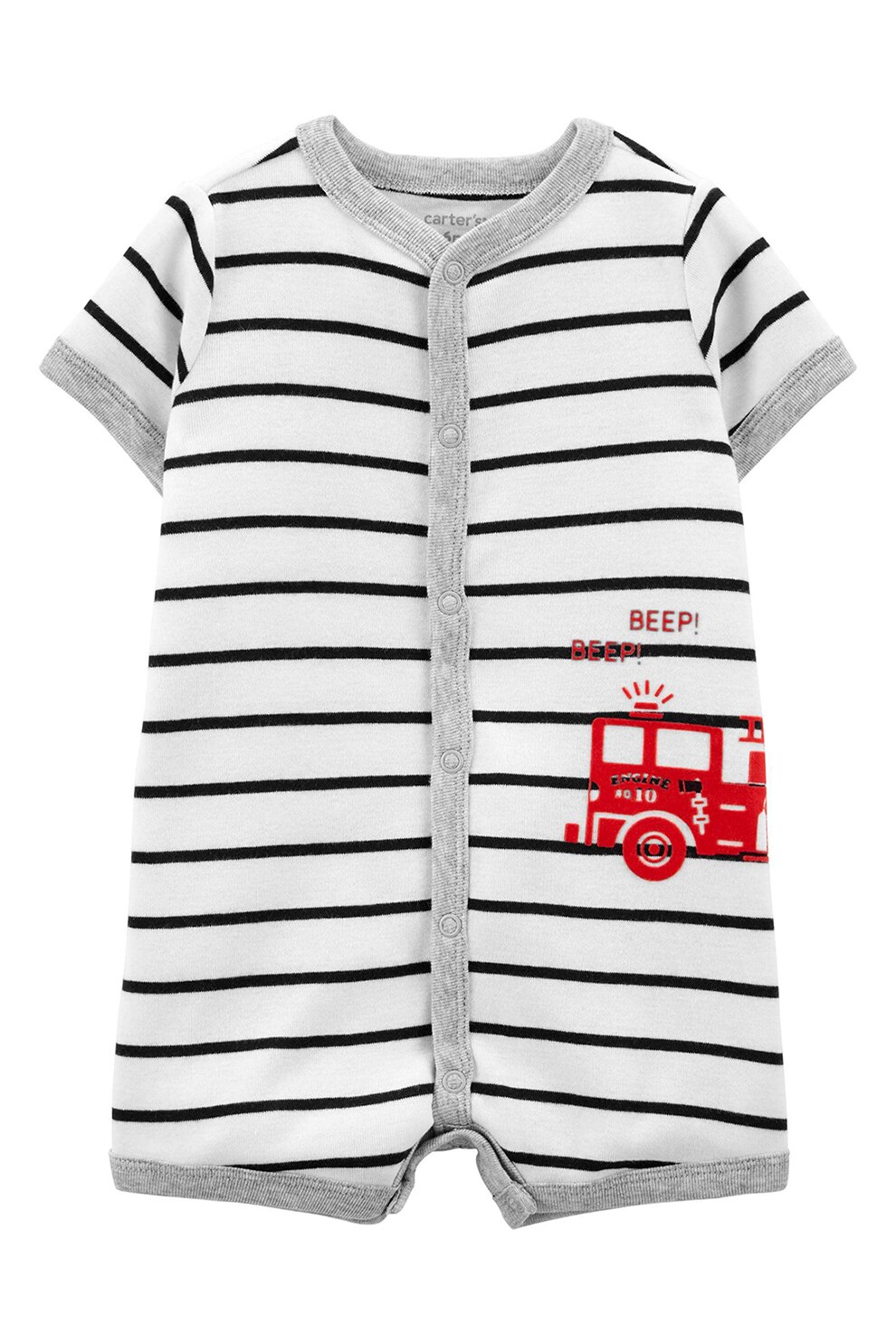 Carter's, Salopeta scurta cu dungi, Alb/Negru/Rosu