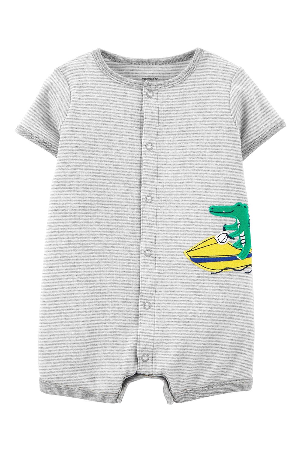 Carter's, Salopeta scurta cu broderie, gri deschis, alb, verde