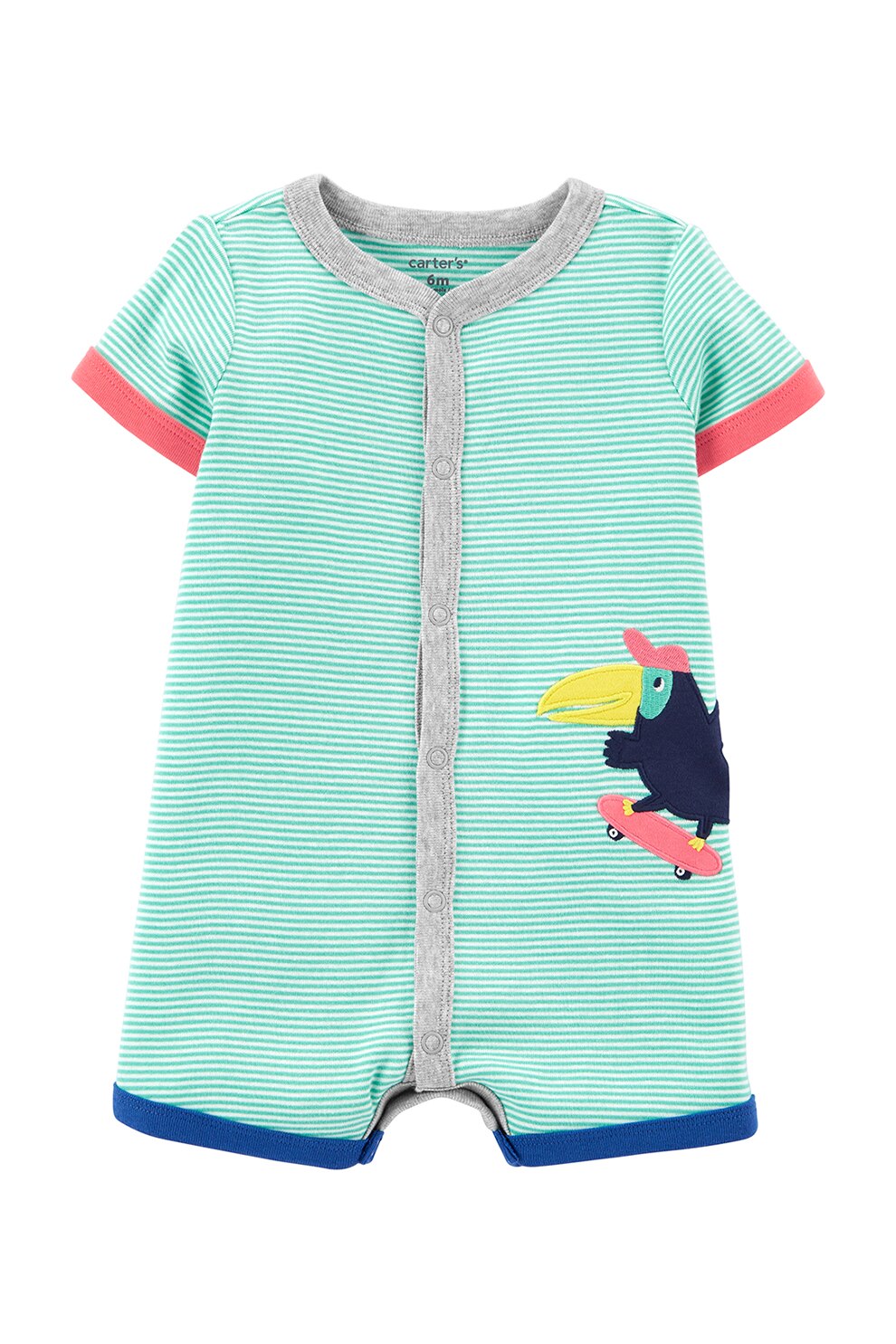 Carter's, Salopeta scurta cu dungi si decolteu la baza gatului, Albastru aquamarin/Gri deschis