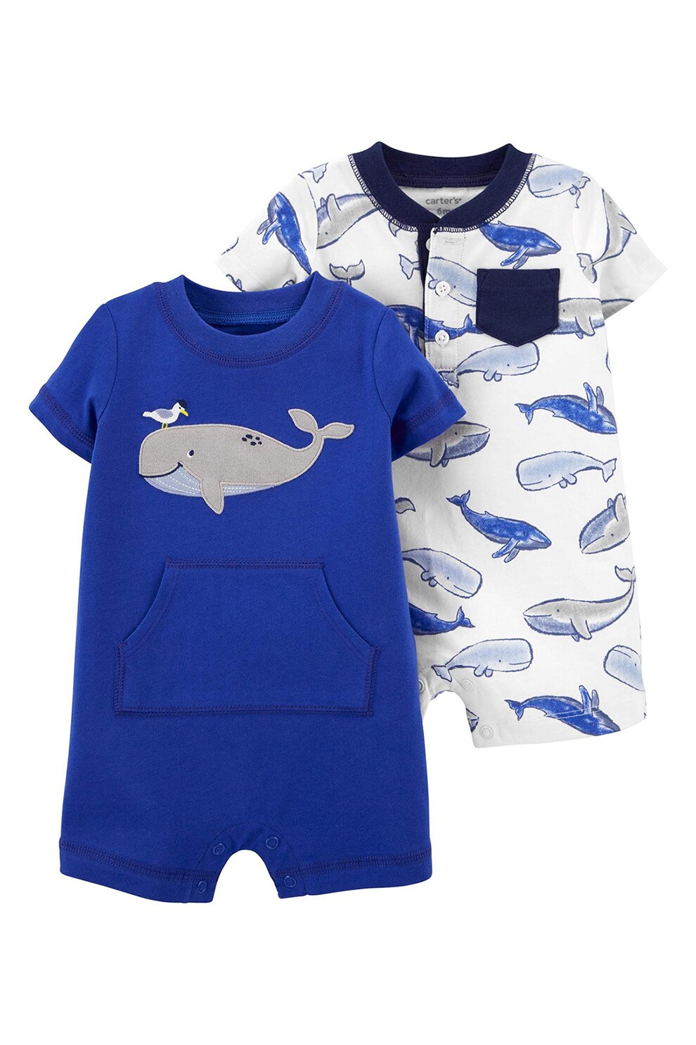 Carter's, Set de salopete cu tematica marina, baieti, 2 piese, Albastru/Alb, Albastru/Alb