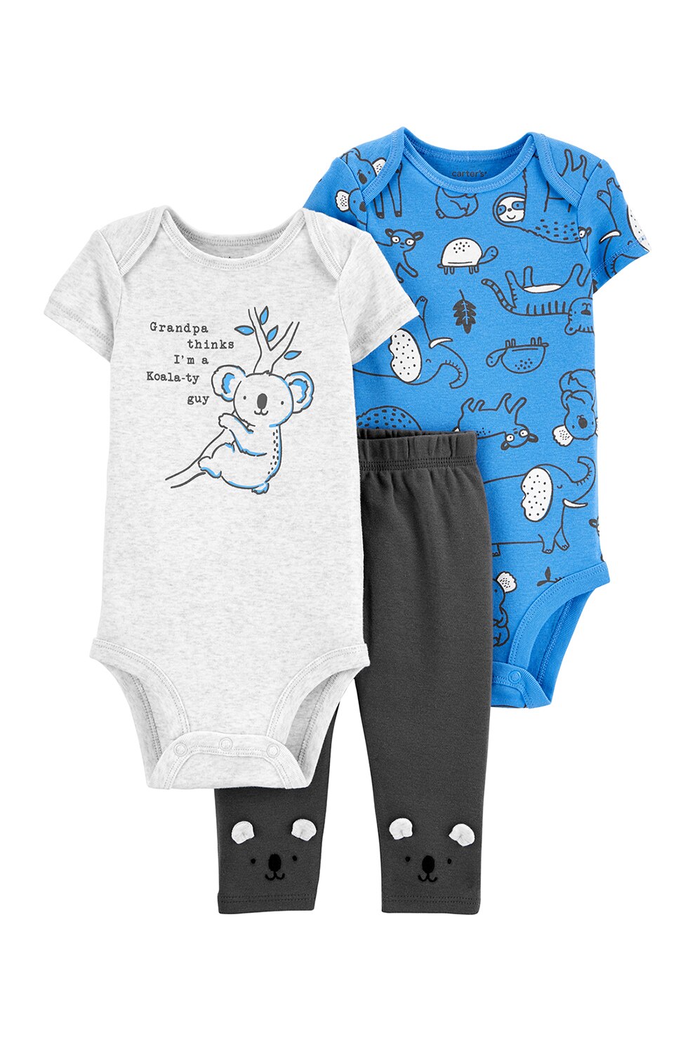 Carter's, Set de body-uri cu imprimeu si pantaloni cu imprimeu grafic, baieti, 3 piese, Albastru/Gri
