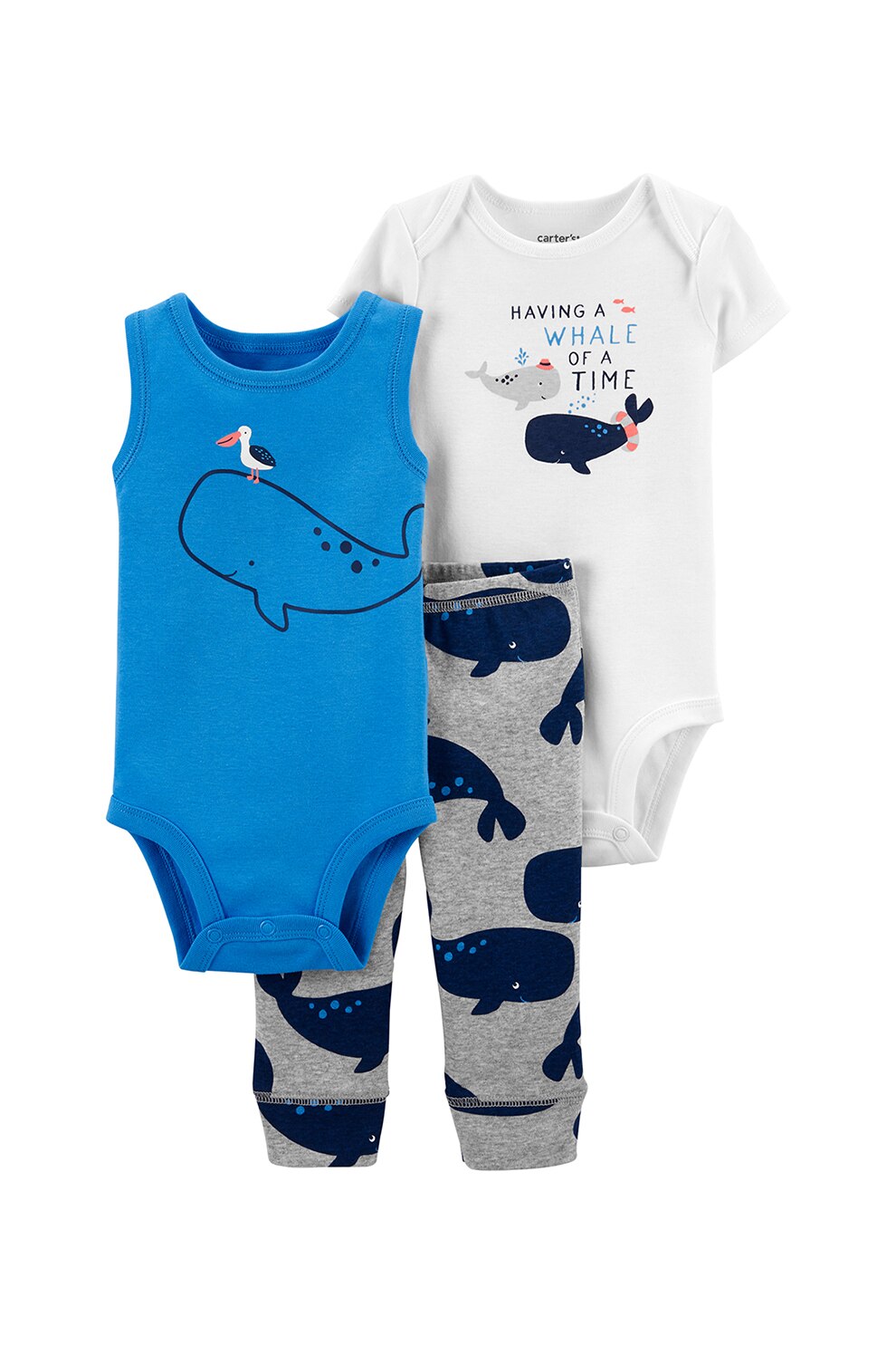 Carter's, Set de imbracaminte cu model, baieti, 3 piese, Albastru/Alb/Gri, Albastru/Alb/Gri