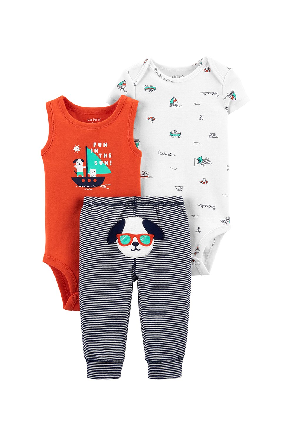 Carter's, Set de imbracaminte cu model, baieti, 3 piese, Rosu vermilion/Alb, rosu vermilion, alb