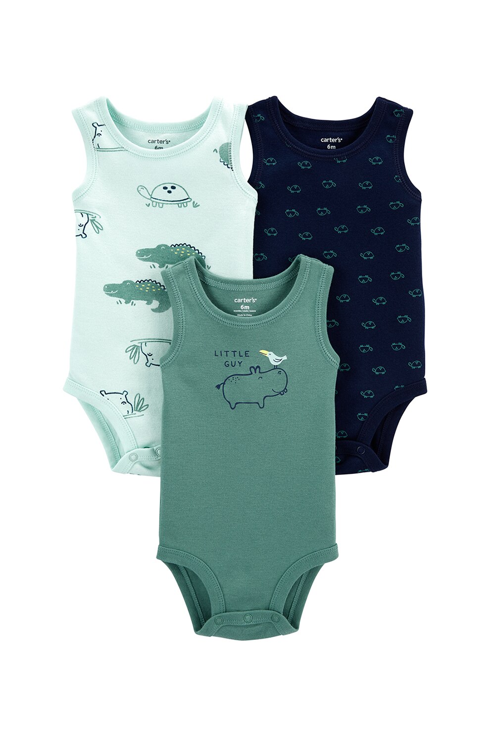Carter's, Set de body-uri cu imprimeu cu animale, baieti, 3 piese, Verde/Bleumarin, Verde/Bleumarin