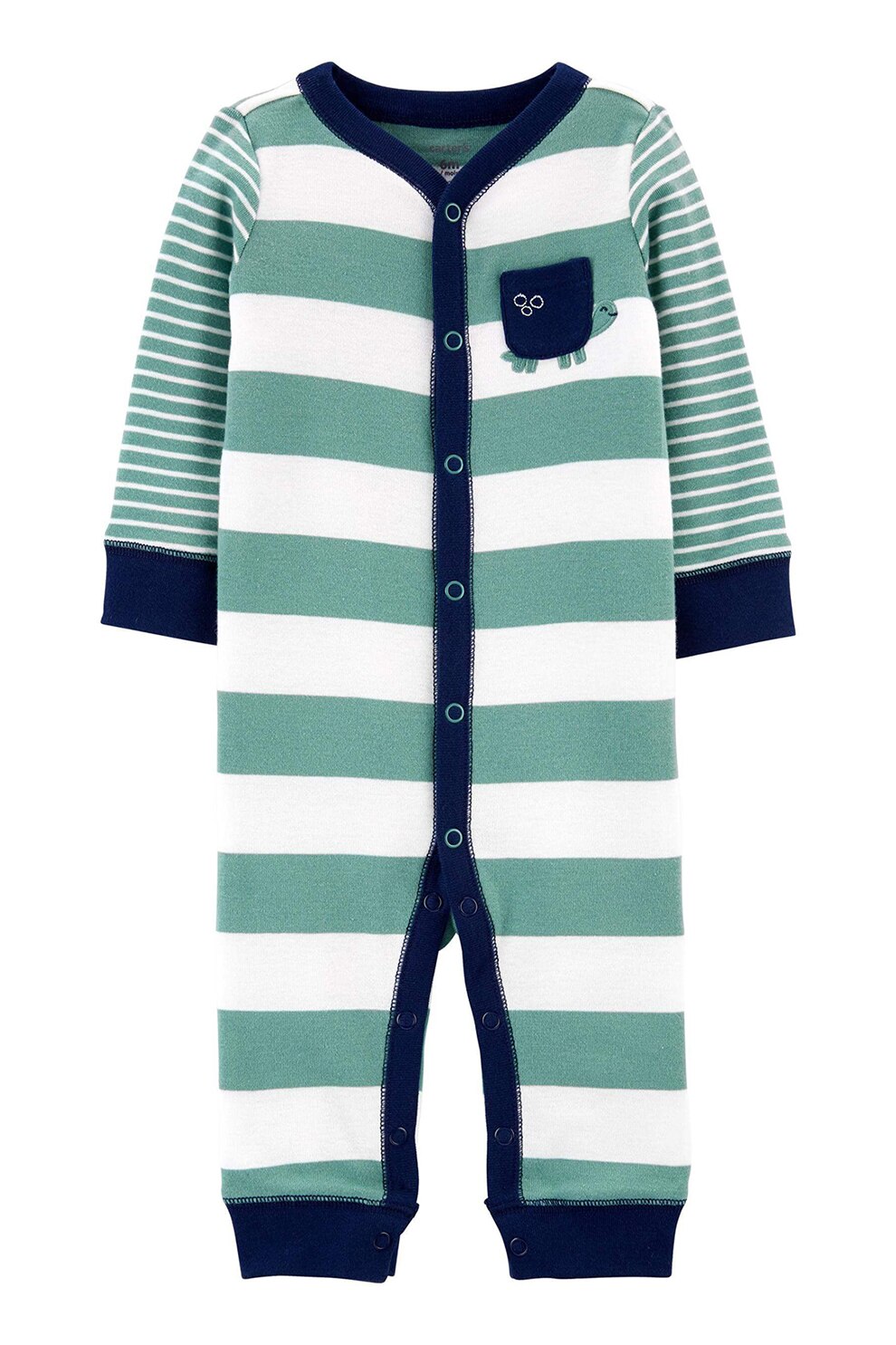 Carter's, Salopeta lunga cu dungi, Verde/Alb/Bleumarin