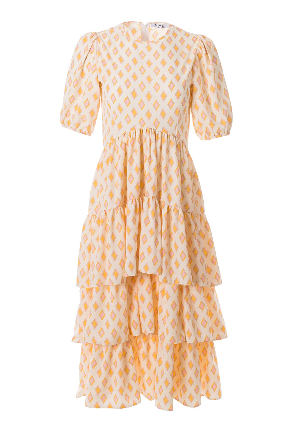 MIYU, Rochie stratificata cu imprimeu geometric, Bej/Portocaliu