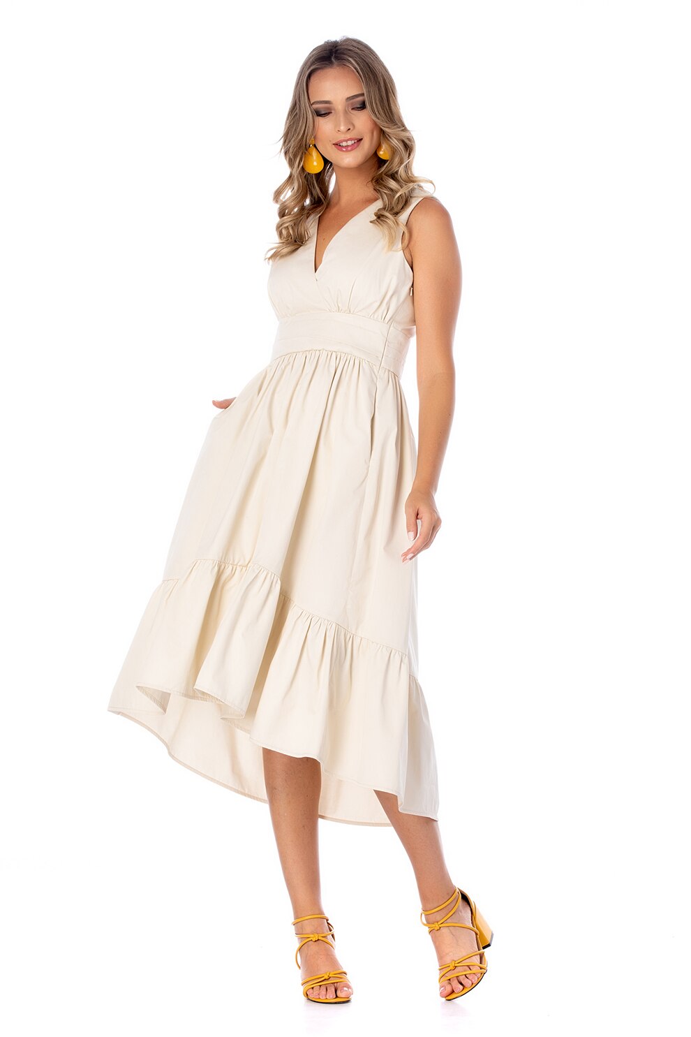 MIYU, Rochie asimetrica de bumbac, Bej