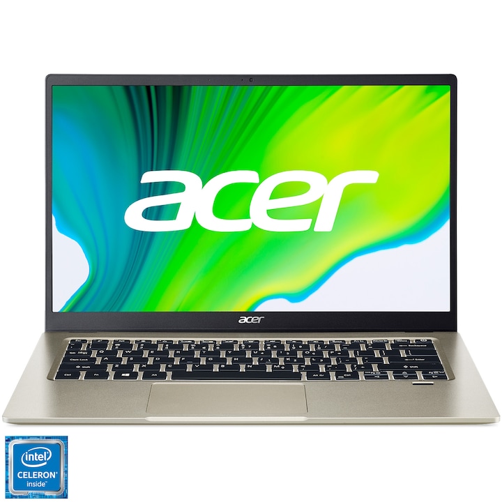 Acer Swift 1 SF114-34 Ultrabook Intel Celeron N5100 processzorral, 14, Full HD, 8GB, 256GB SSD, Intel UHD Graphics, Operációs rendszer nélkül, Nemzetközi billentyűzet, Arany
