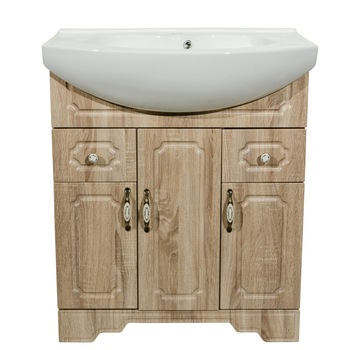 Set baza mobilier baie Malaga 80 cm cu lavoar ceramic, Stejar Vintage / Alb Set baza mobilier baie Malaga 80 cm cu lavoar ceramic, Stejar Vintage / Alb