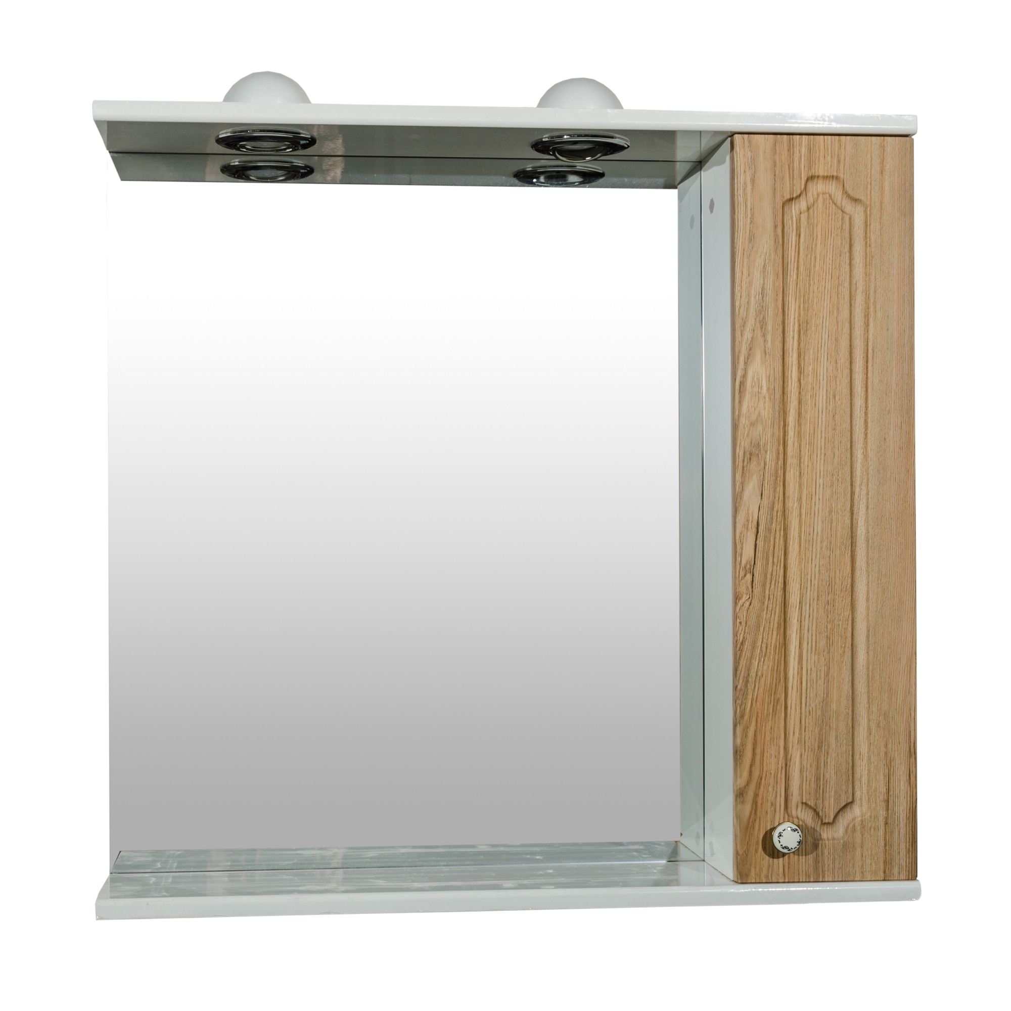 Oglinda baie cu un dulap Malaga, 70 x 70 x 16 cm, Lemn Auriu Soft Touch, iluminare LED