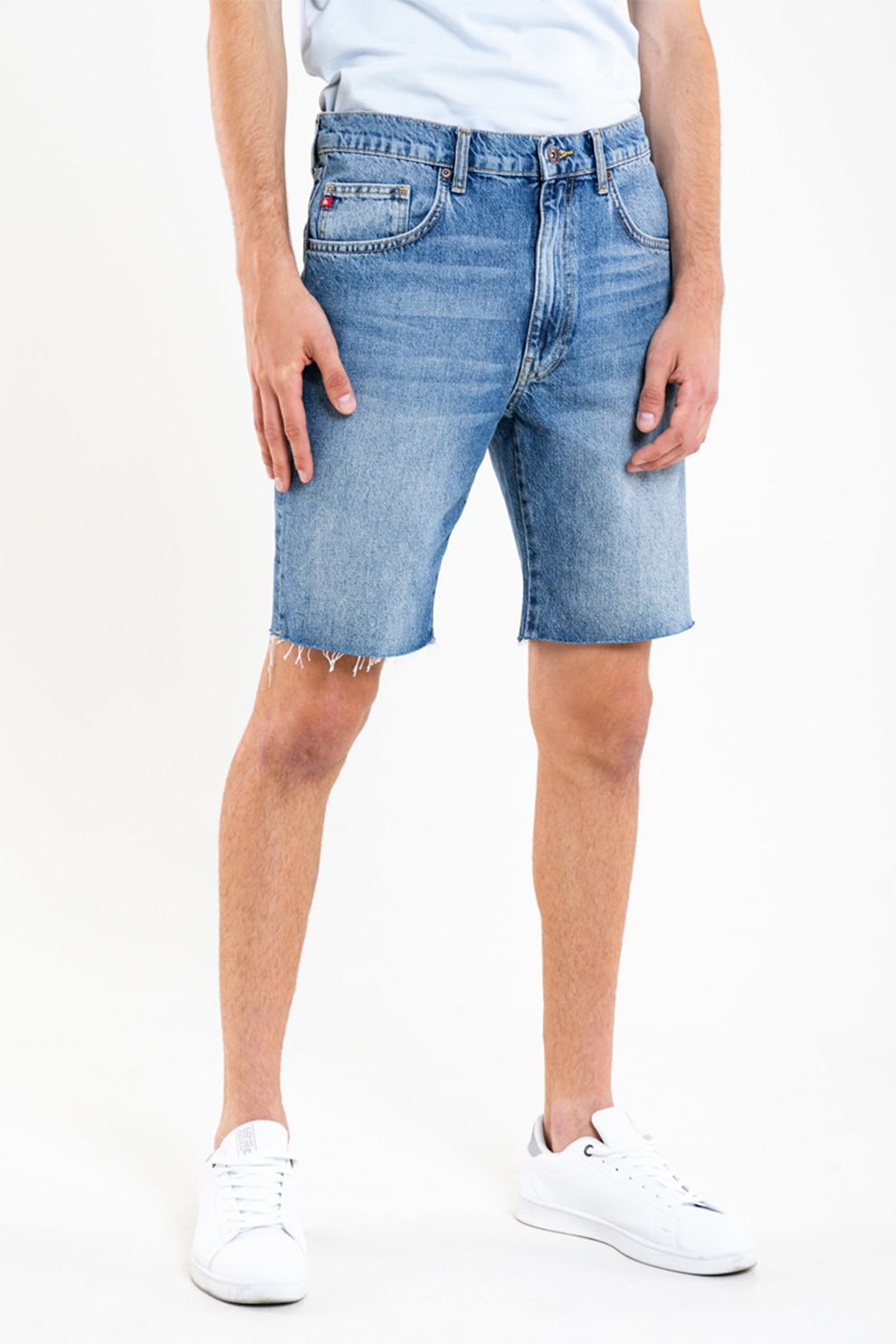 Big Star, Pantaloni scurti din denim cu terminatii franjurate, Albastru deschis