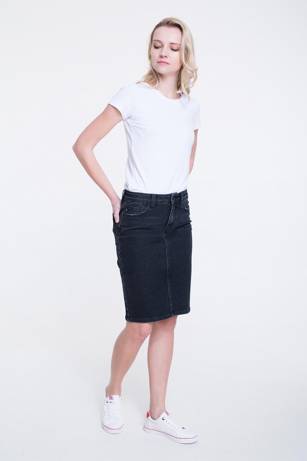 Big Star, Fusta creion din denim Hawei, Negru stins, 25