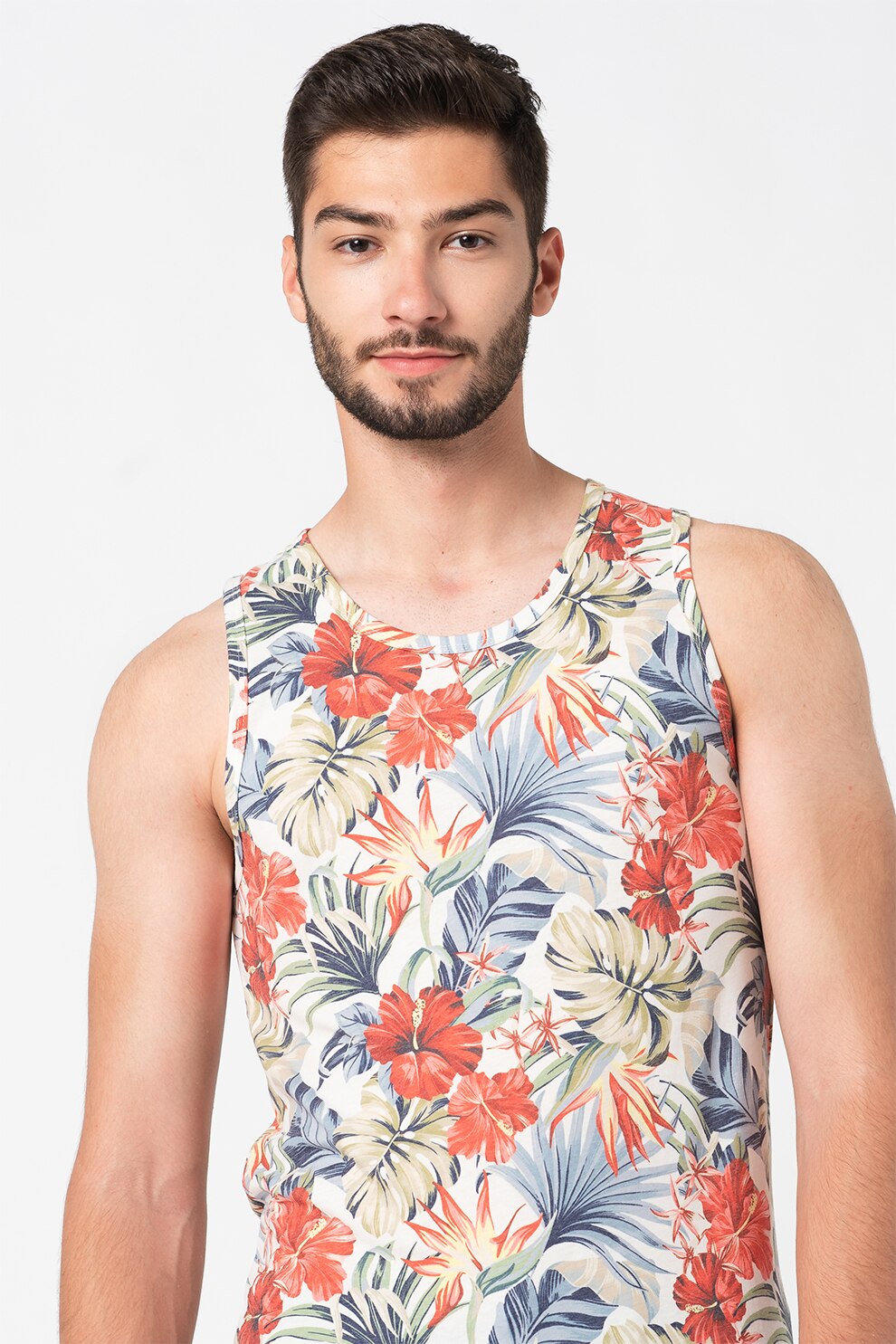 !Solid, Top cu imprimeu floral Shay, Alb/Albastru/Rosu