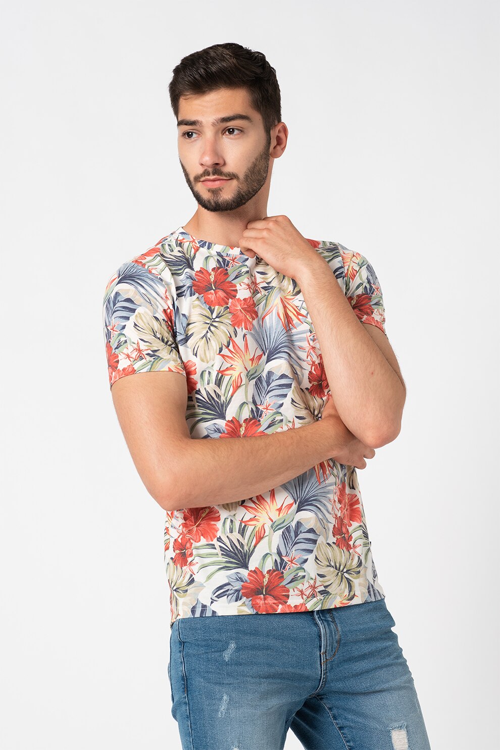 !Solid, Tricou cu imprimeu floral Shay, Alb/Rosu/Albastru