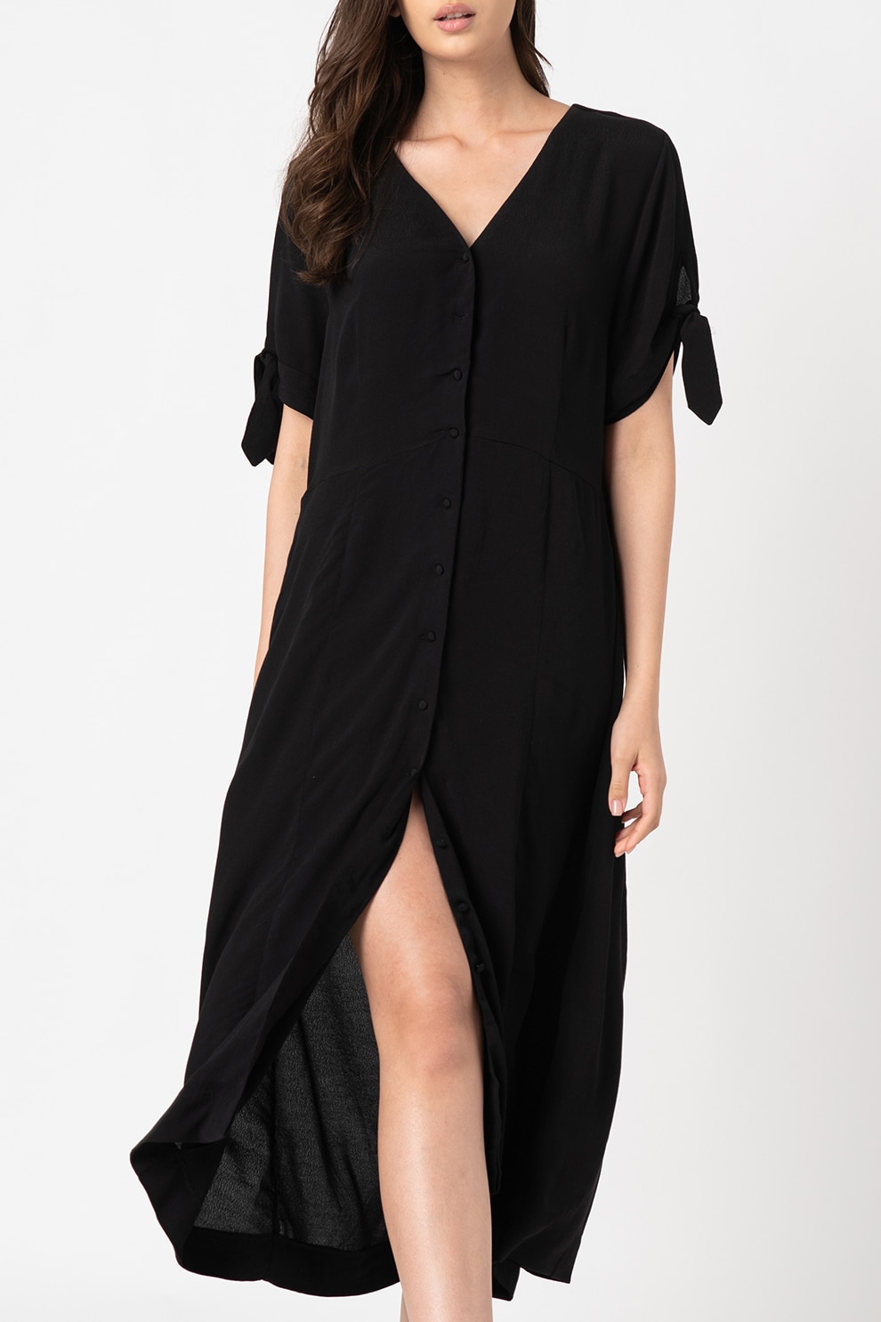 b.young, Rochie cu decolteu in V si nasturi Flaminia, Negru