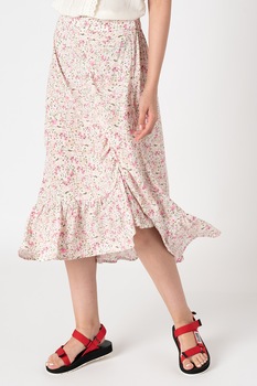 b.young, Fusta cu model floral si detaliu cu fronseuri, Alb prafuit/Roz/Verde b.young, Fusta cu model floral si detaliu cu fronseuri, Alb prafuit/Roz/Verde